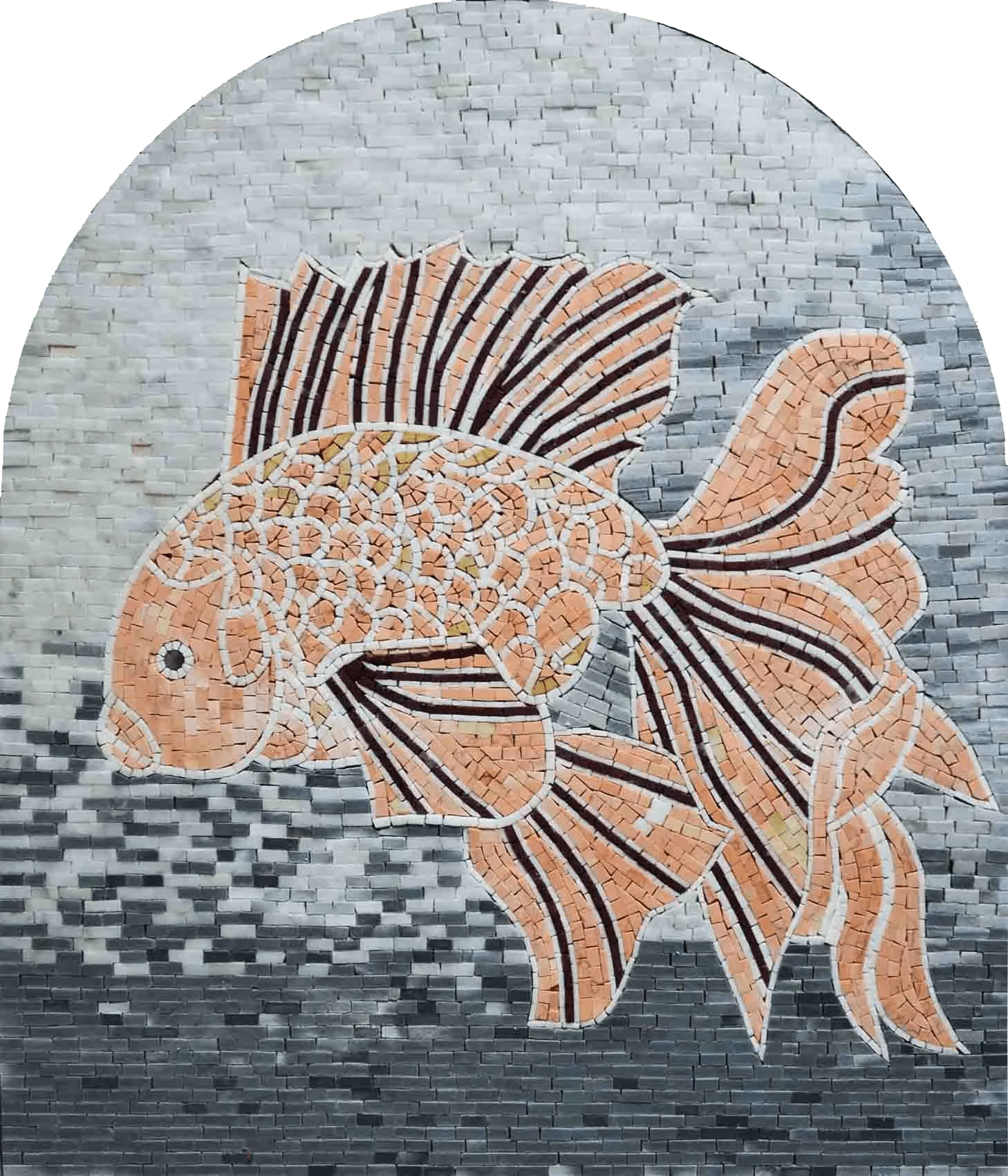 Exotic Goldfish - Marble Mosaic Tropical Fish Pool Tiles - Mesh Backing
