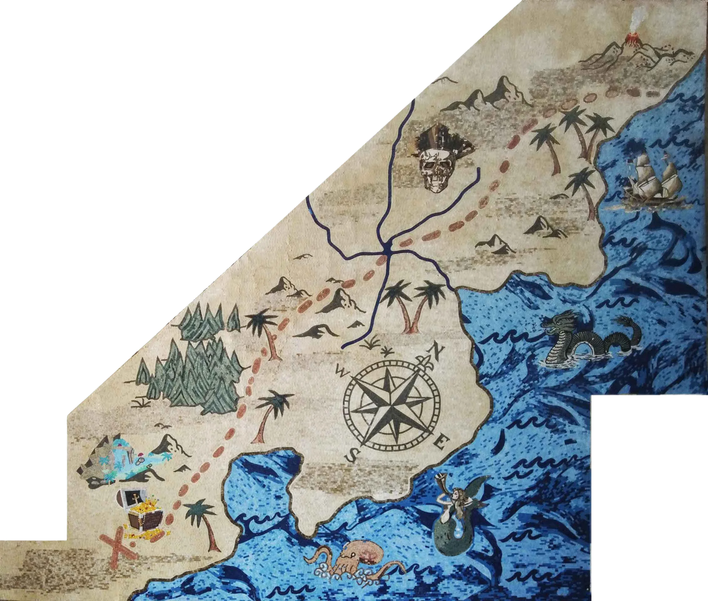Pirate Map - Mosaic Tree Artwork - Mesh Backing