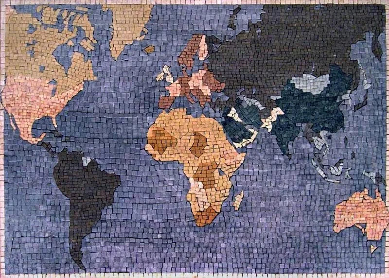 World Map - Marble Mosaic Design - Mesh Backing