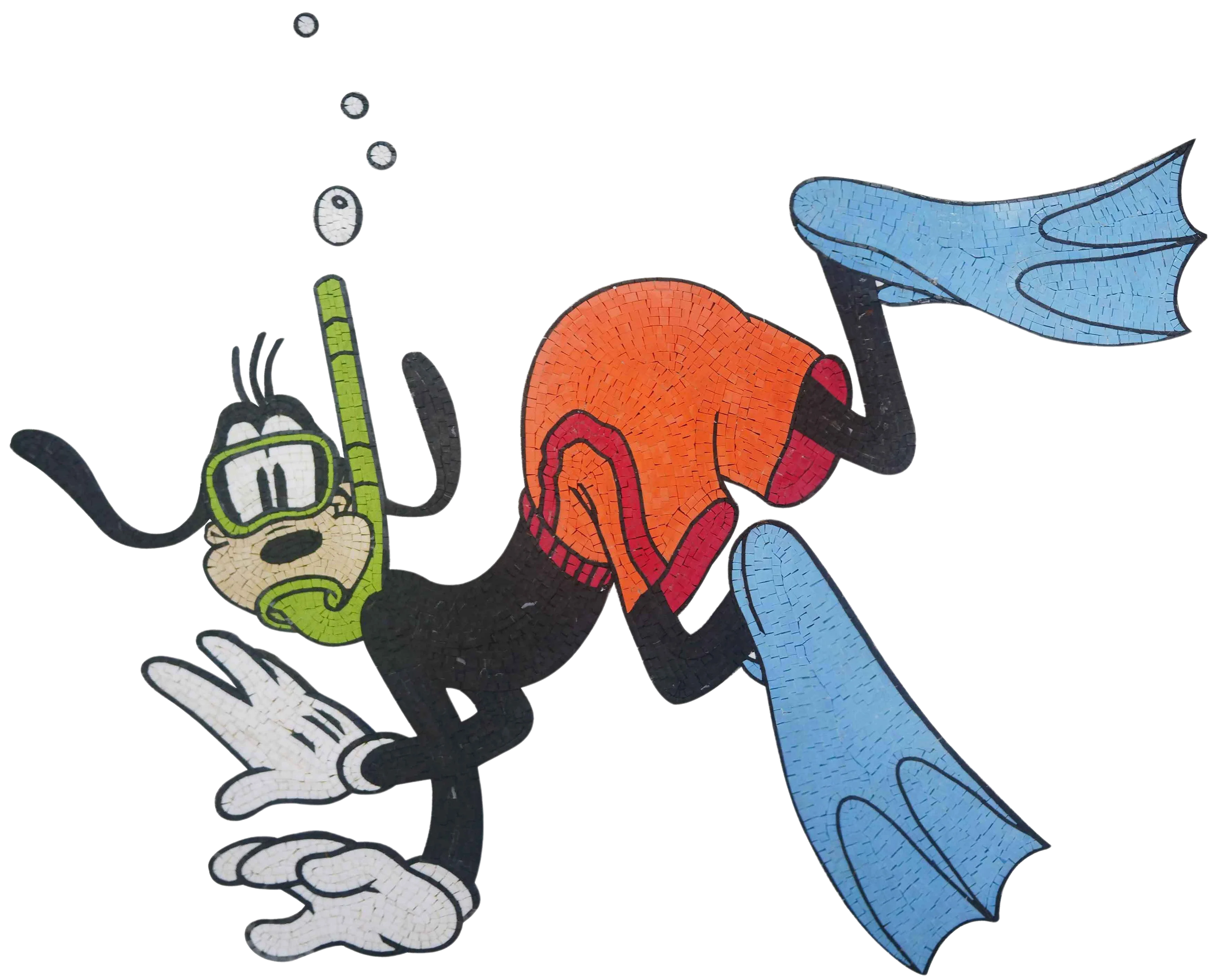 Goofy Scuba Diver - Marble Mosaic Pool Designs Handmade Artwork - Mesh Backing
