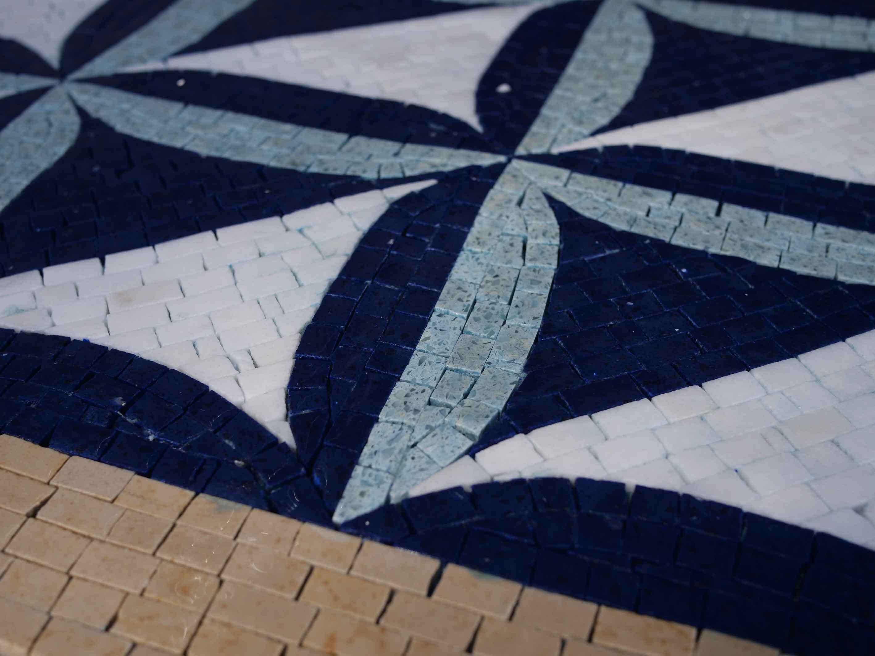 Geometric Triangle Pattern Flooring - Marble Mosaic Pool Designs - Mesh Backing - Image 2