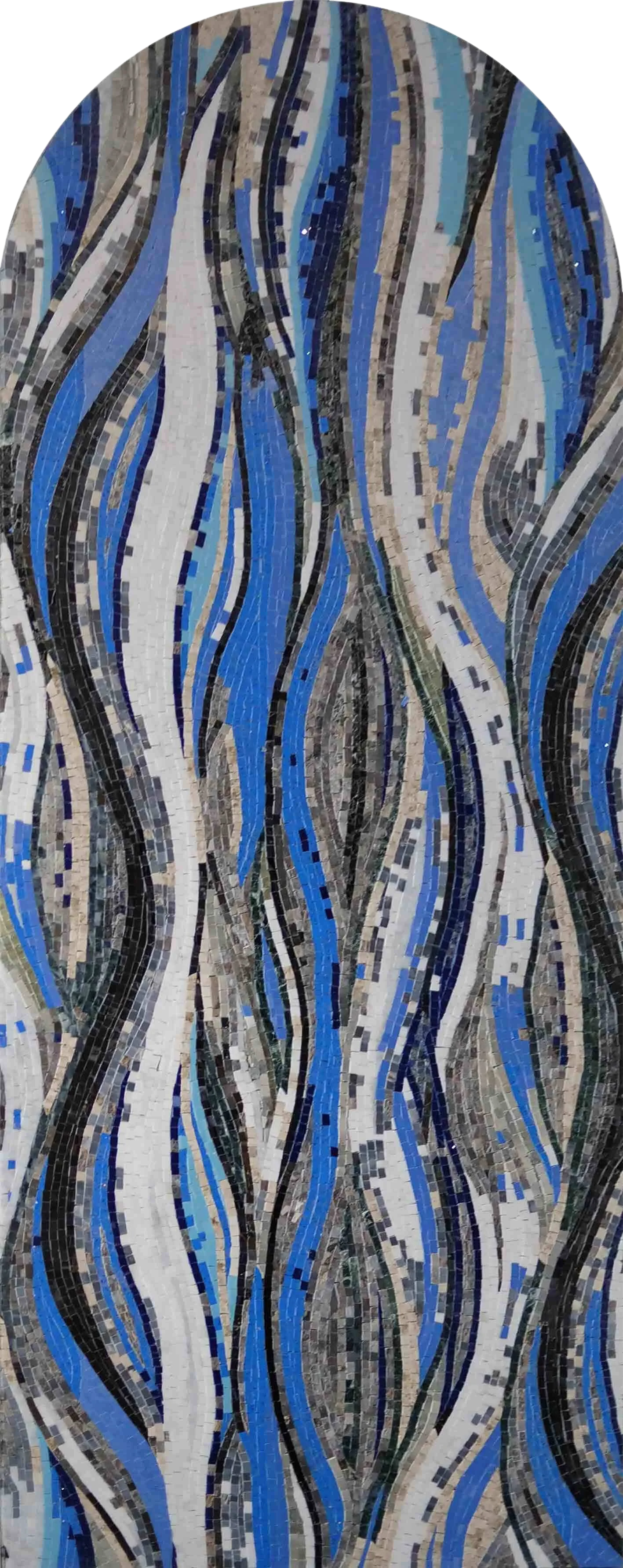 Wavy Lines - Marble Mosaic Reproduction Modern Art - Mesh Backing