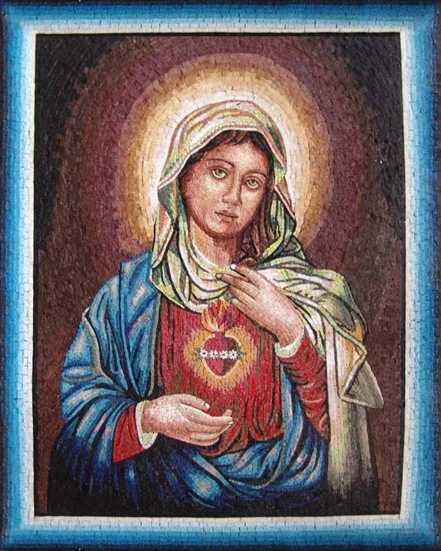 Blue Framed Mosaic Mother Of Jesus | Luxury Handcrafted Religious Art