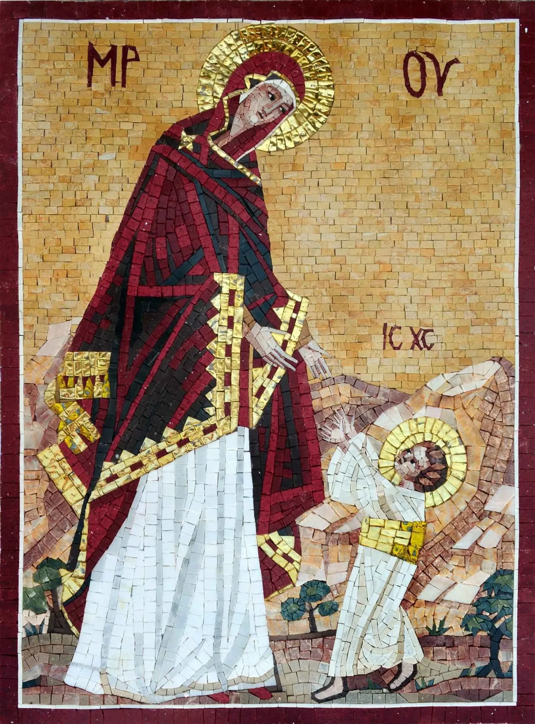 Madonna And Child - Marble Mosaic Christian Art - Mesh Backing