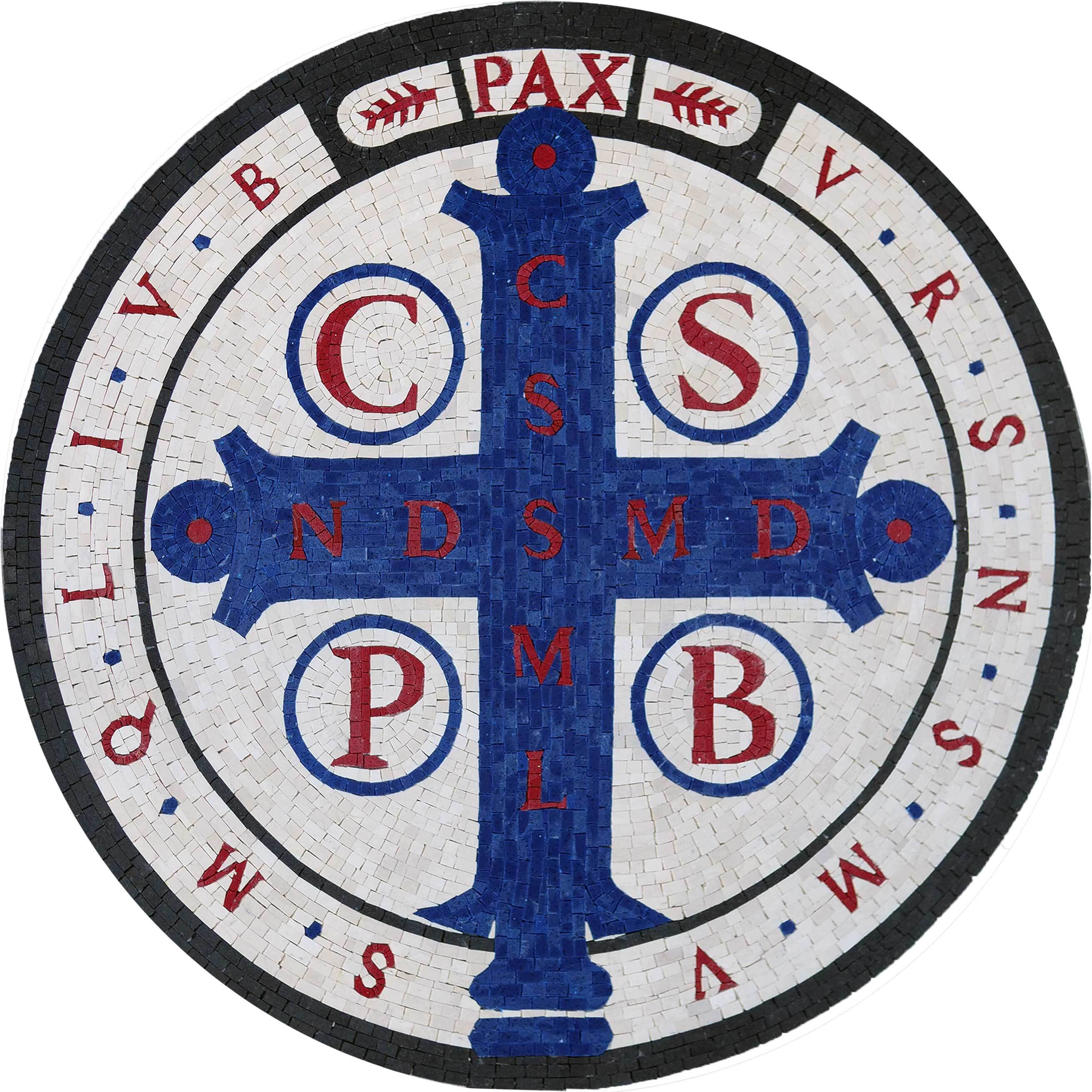 Benedict Symbol - Marble Mosaic Handmade Natural Medal Protective Cross Medallion Art - Mesh Backing