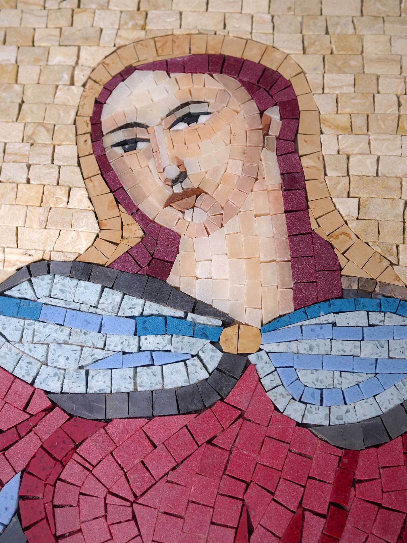 Virgin Mary Religious Figure - Marble Mosaic Tile Fireplace Handmade Natural Classic Icon Wall Art - Mesh Backing - Image 2