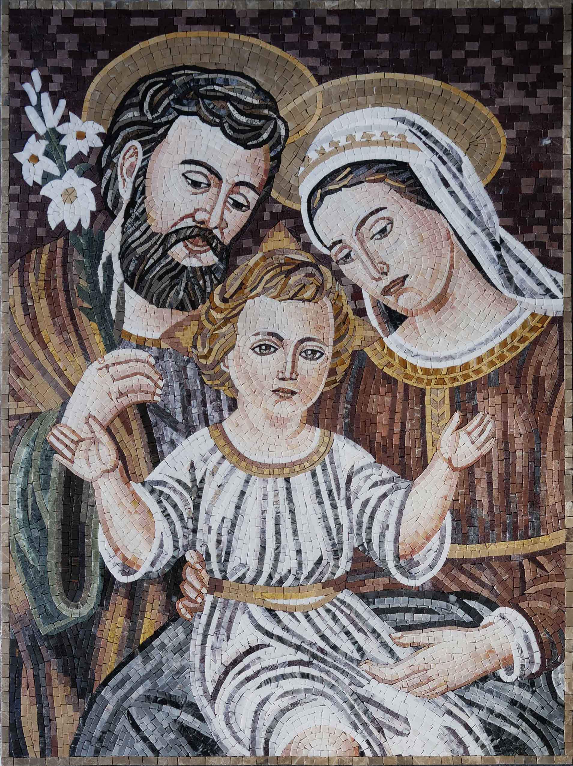 Holy Family Figure - Marble Dragonfly Mosaic Religious Artwork - Mesh Backing