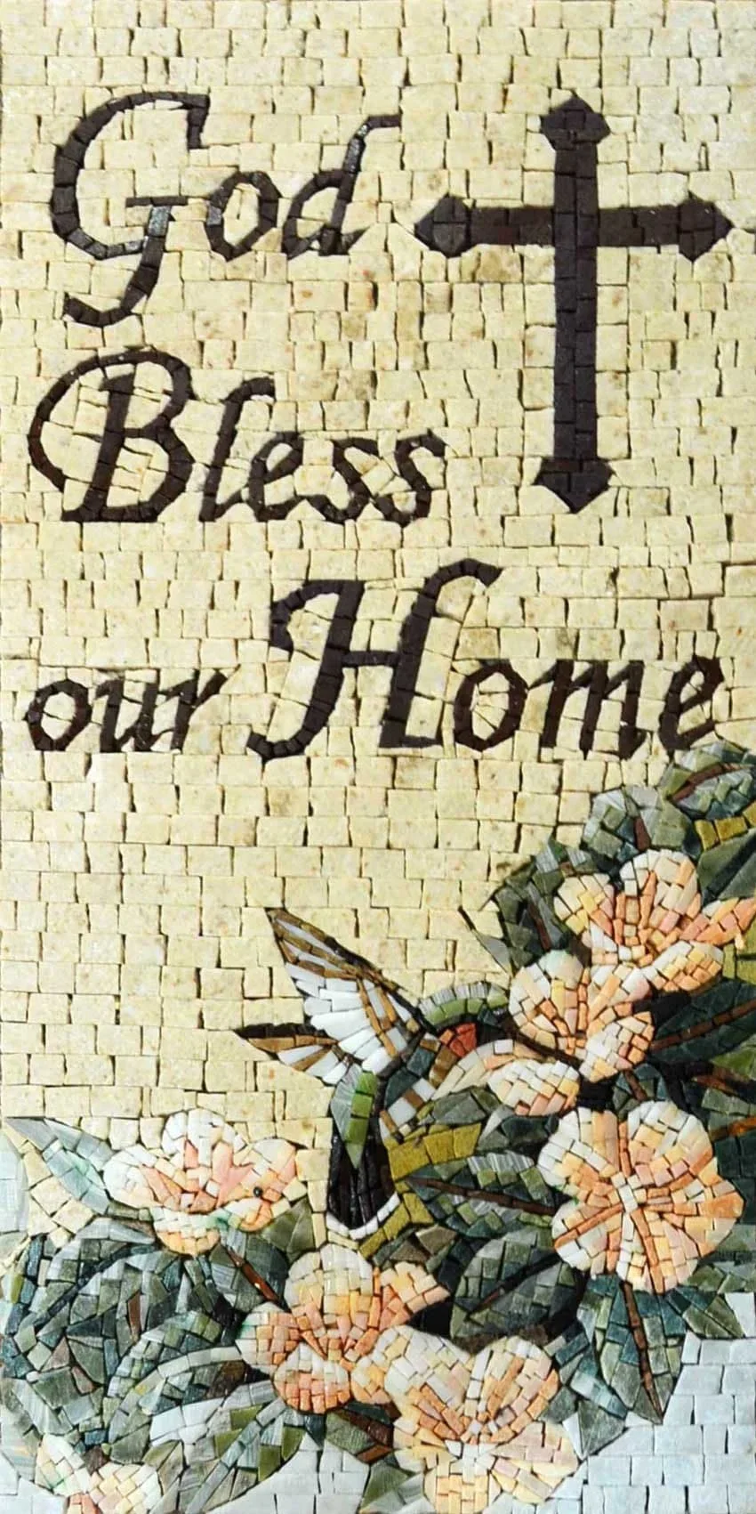 Geometric Cross Design - Marble Mosaic God Bless Our Home Decor - Mesh Backing