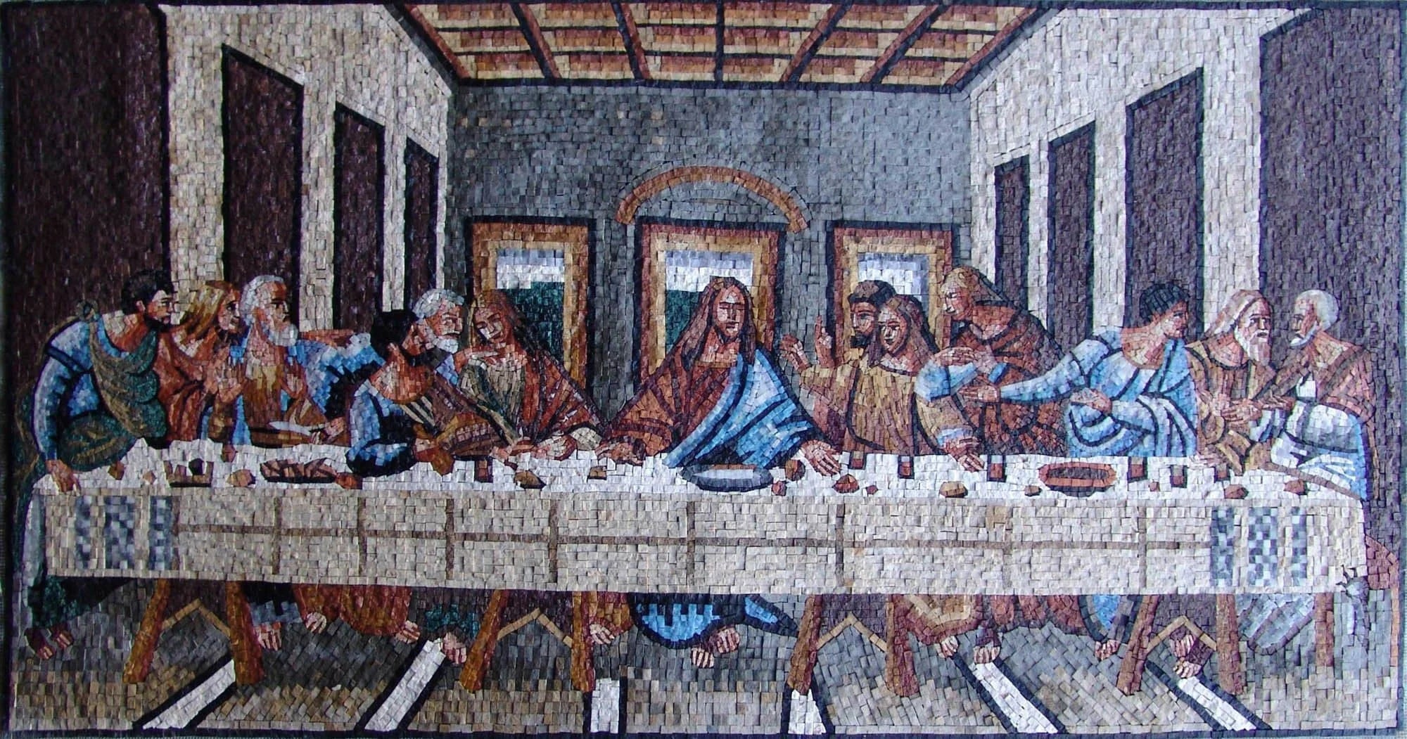 Leonardo Vinci Last Supper Reproduction - Marble Mosaic - Mesh Backing