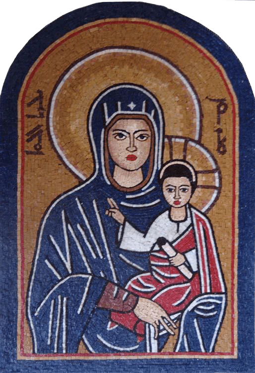 Mary And Jesus Figure - Marble Mosaic - Mesh Backing