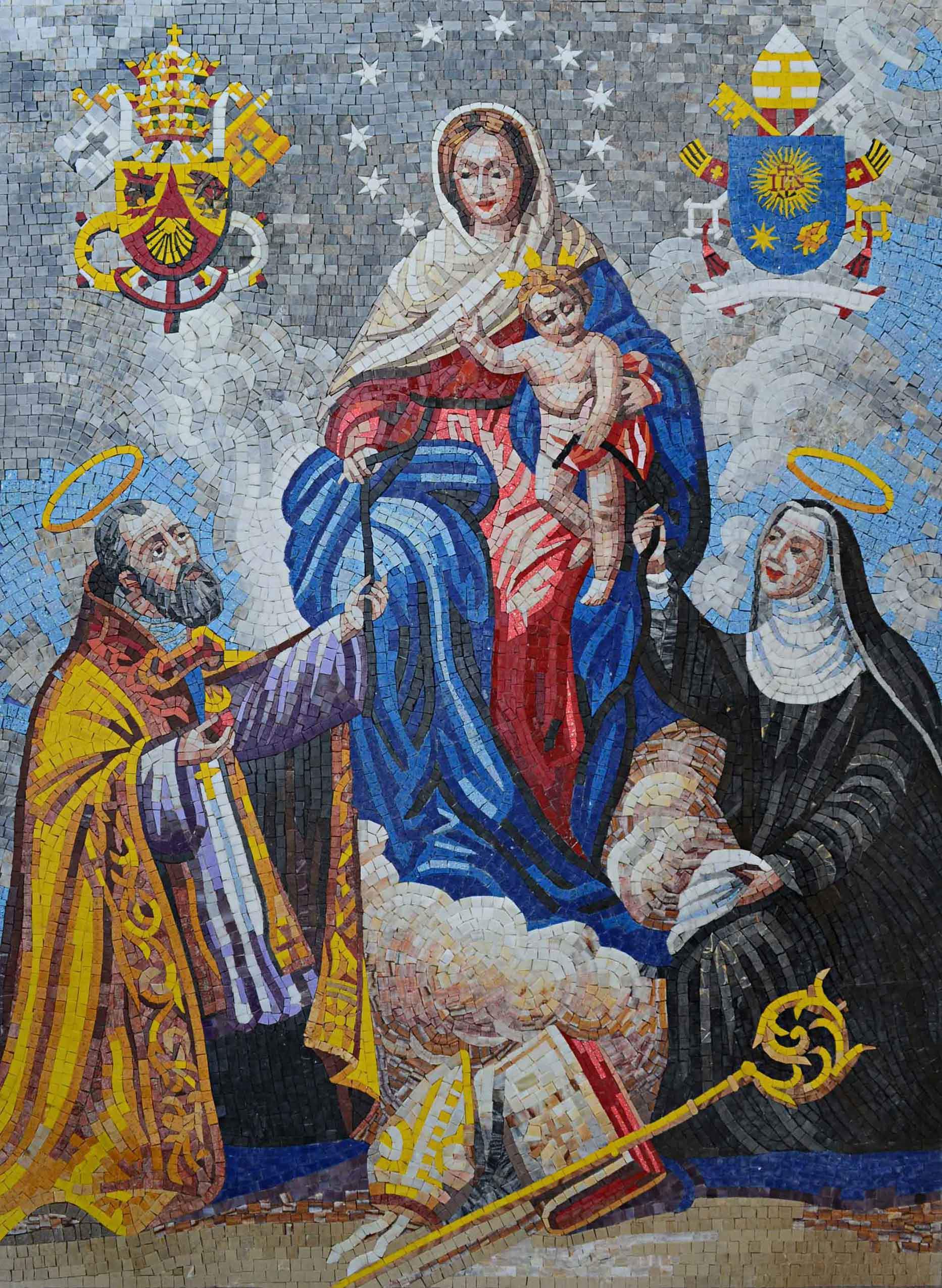 Our Lady With Saints - Marble Powder Room Backsplash Mosaic Art - Mesh Backing