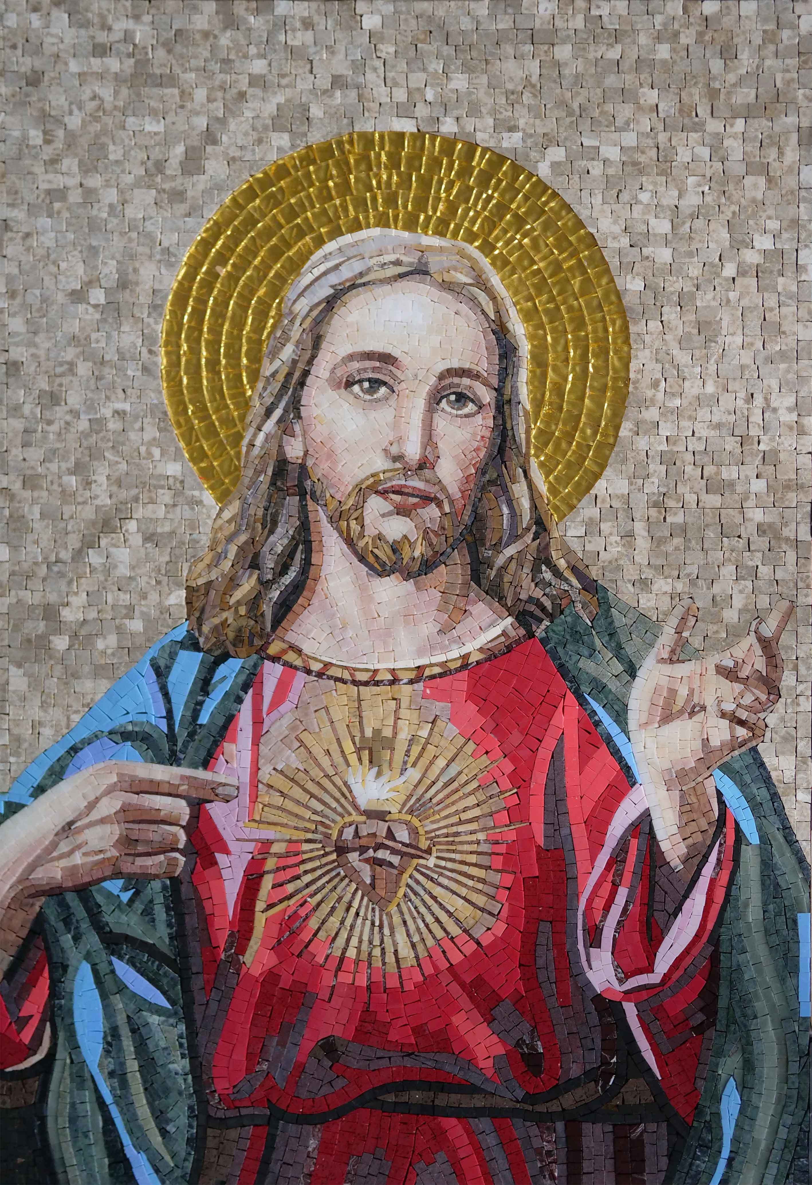 Jesus Christ Figure - Glass Mosaic Wall Art Outdoor Artwork - Mesh Backing