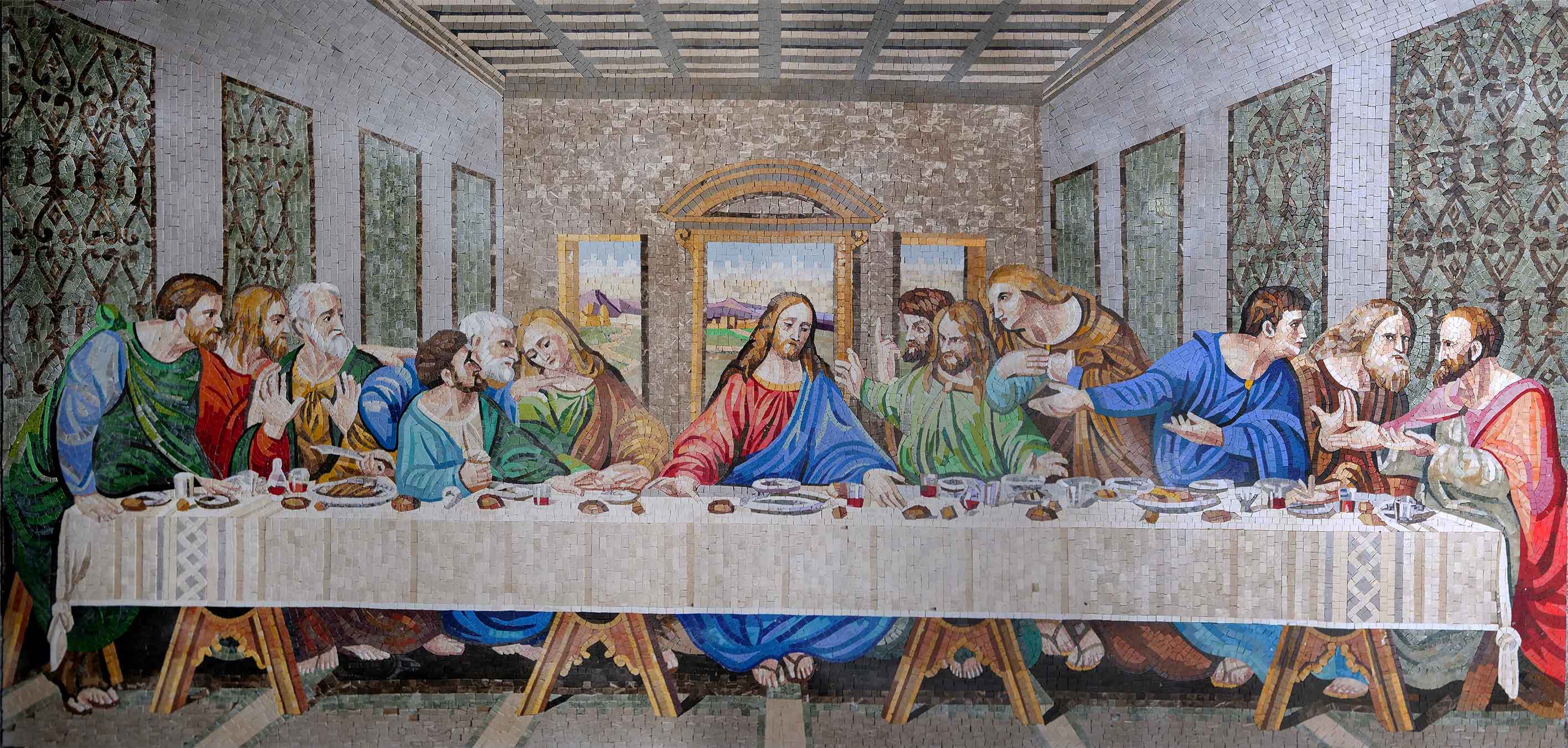 Leonardo Vinci Last Supper - Marble Bathroom Mosaic Art Artwork - Mesh Backing