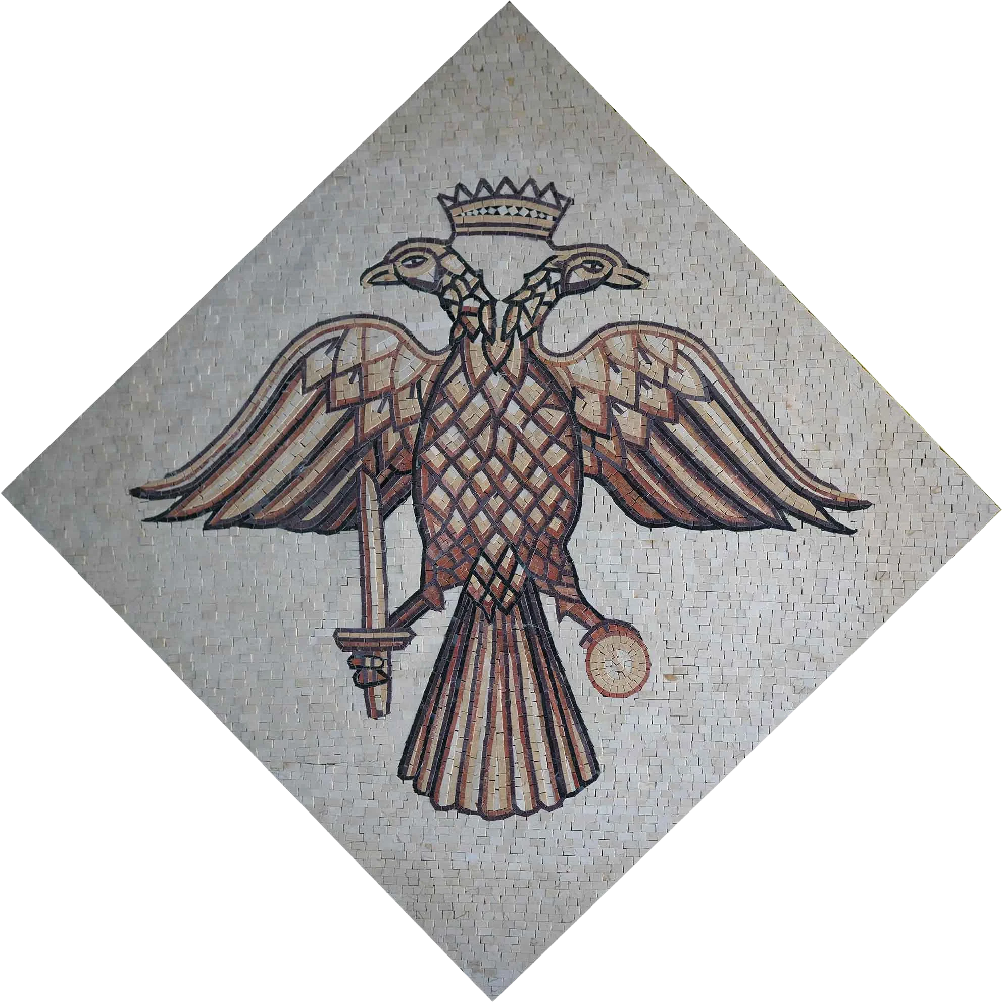 Double Headed Eagle Geometric - Marble Mosaic Artwork - Mesh Backing