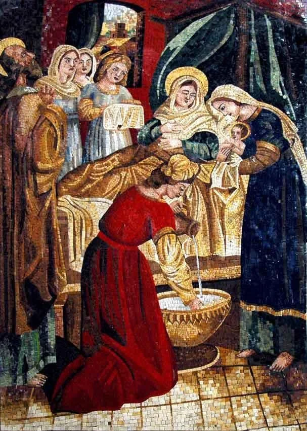 Birth Scene - Marble Mosaic Christian Icon Reproduction - Mesh Backing