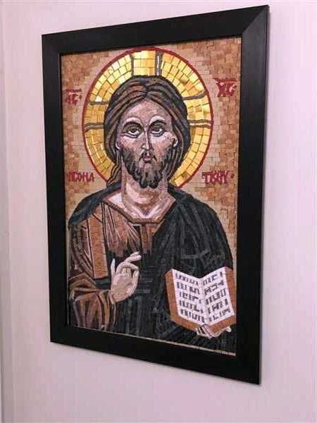 Geometric Icon Jesus Messiah - Marble Mosaic - Mesh Backing - Image 2