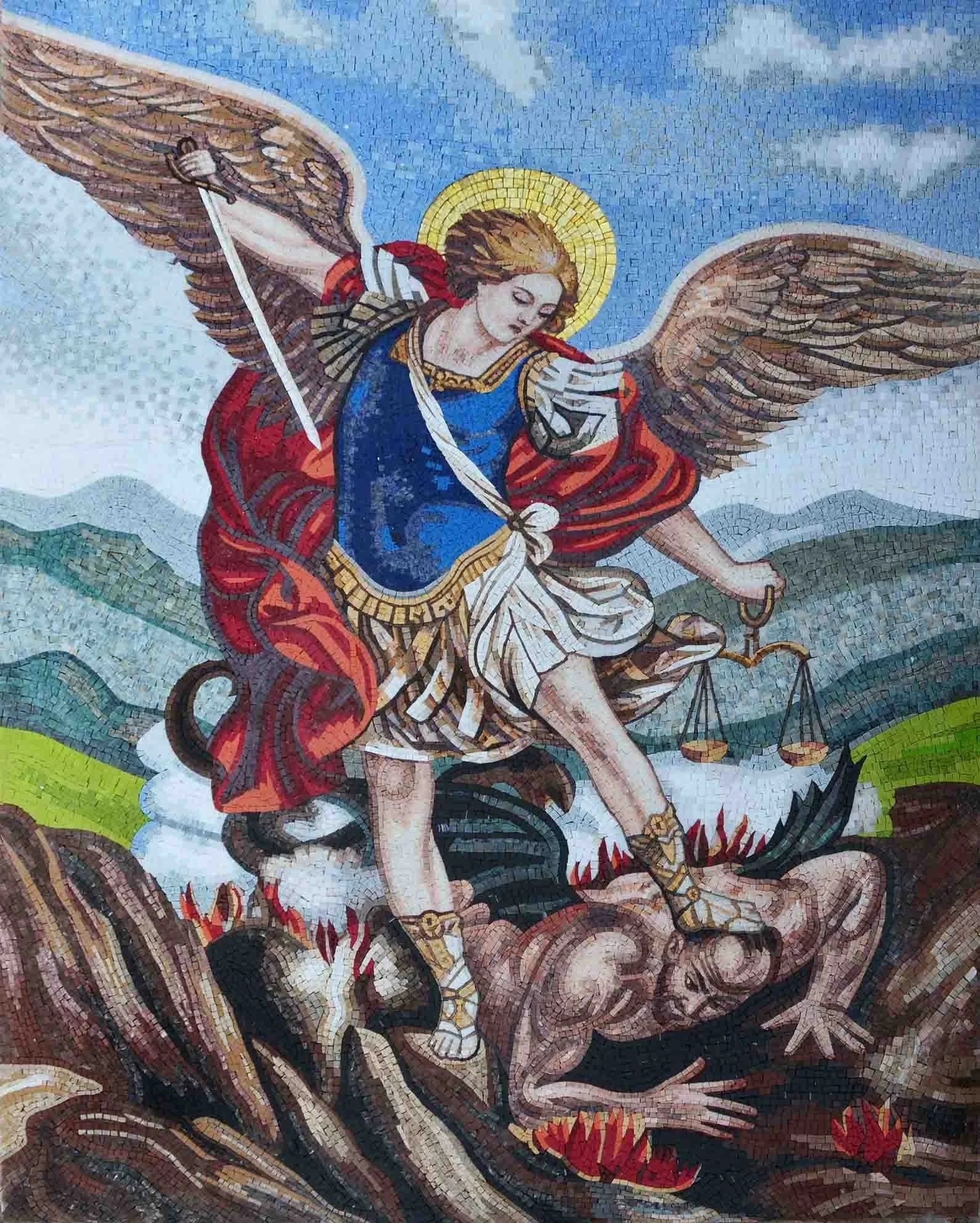 Michael Archangel - Marble Mosaic Icon - Mesh Backing