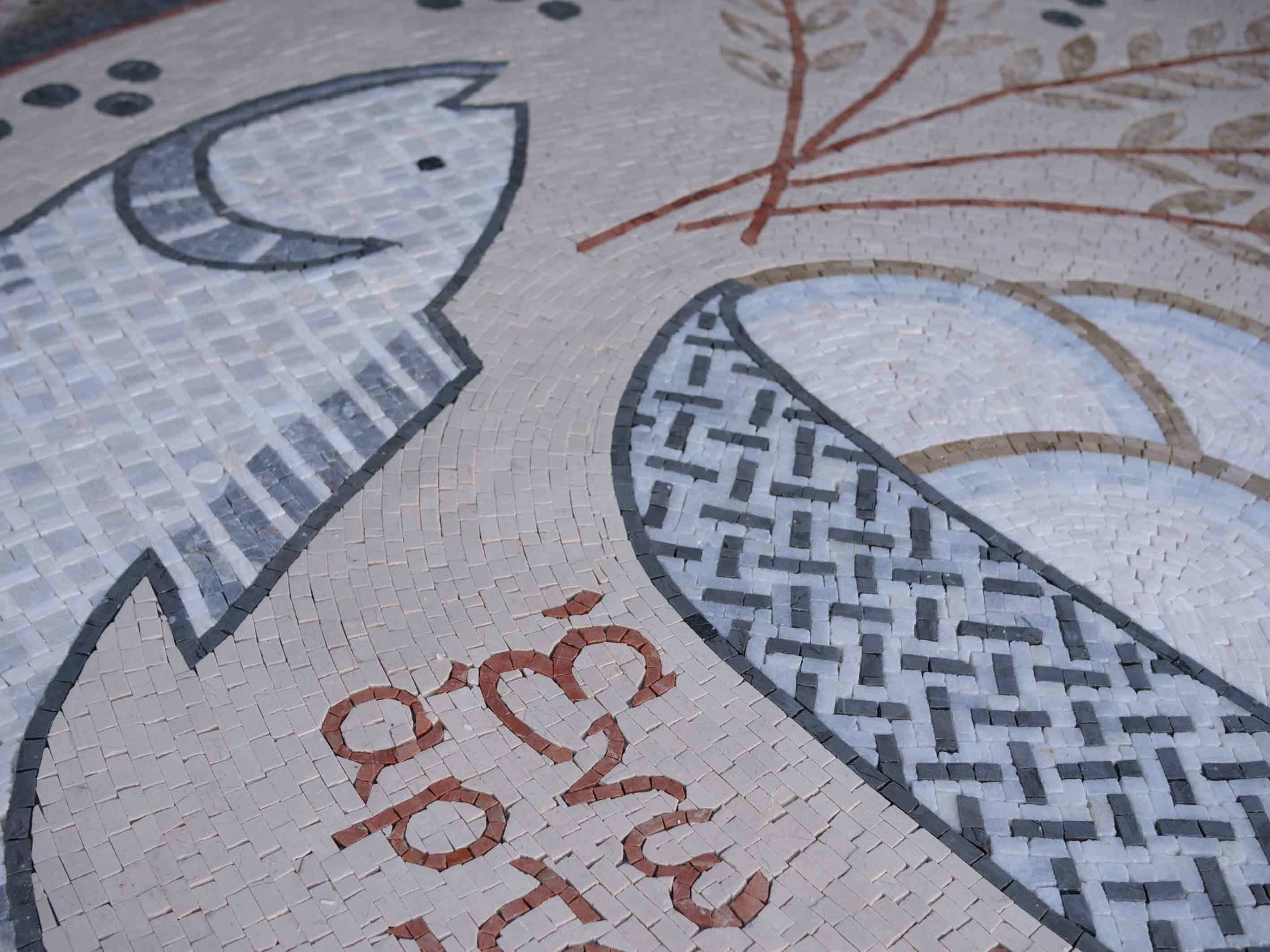 Fish And Bread - Mosaic Wall Art Outdoor Medallion - Mesh Backing - Image 2