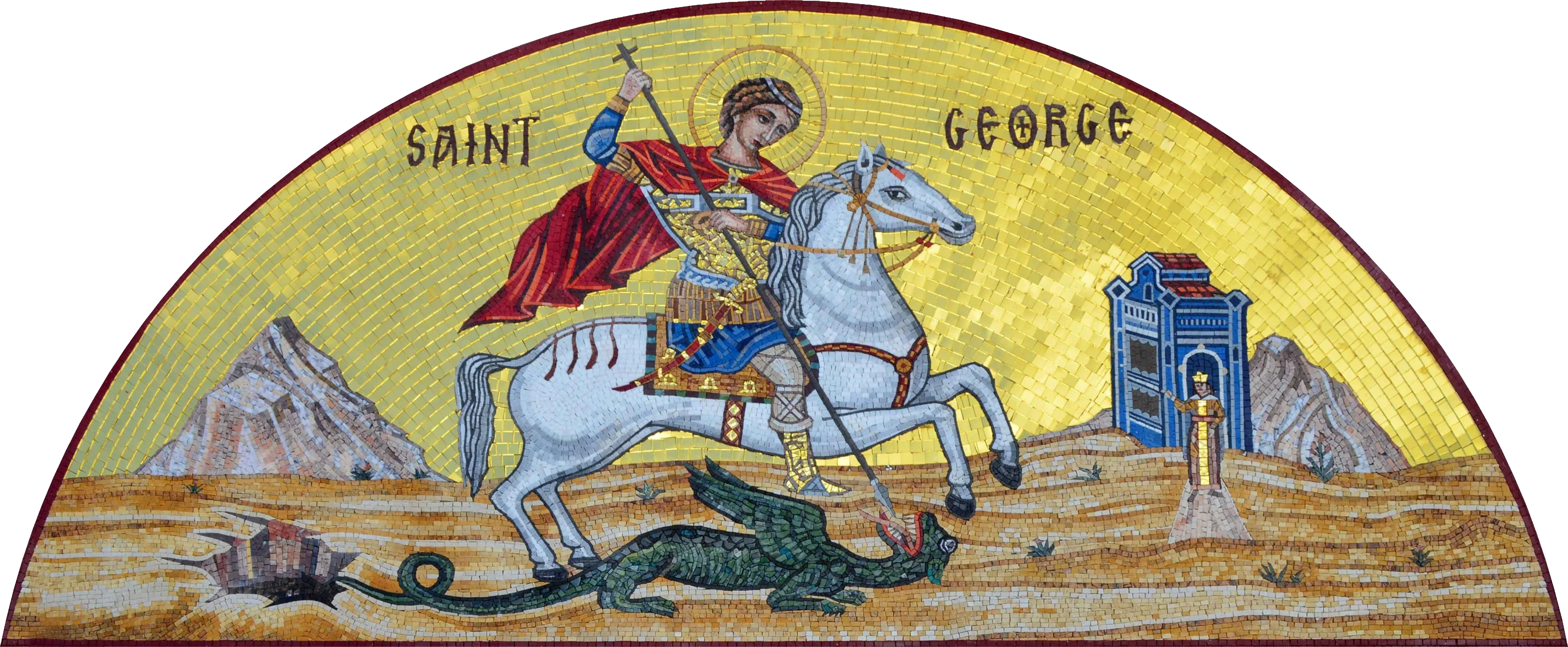Saint George Dragon - Marble Mosaic Portrait - Mesh Backing