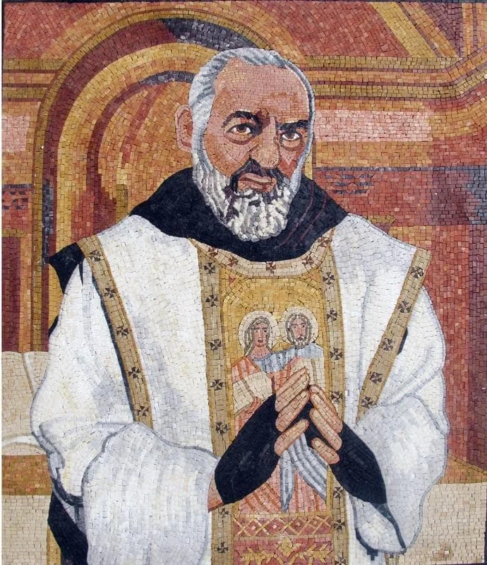Padre Pio Portray - Marble Mosaic - Mesh Backing