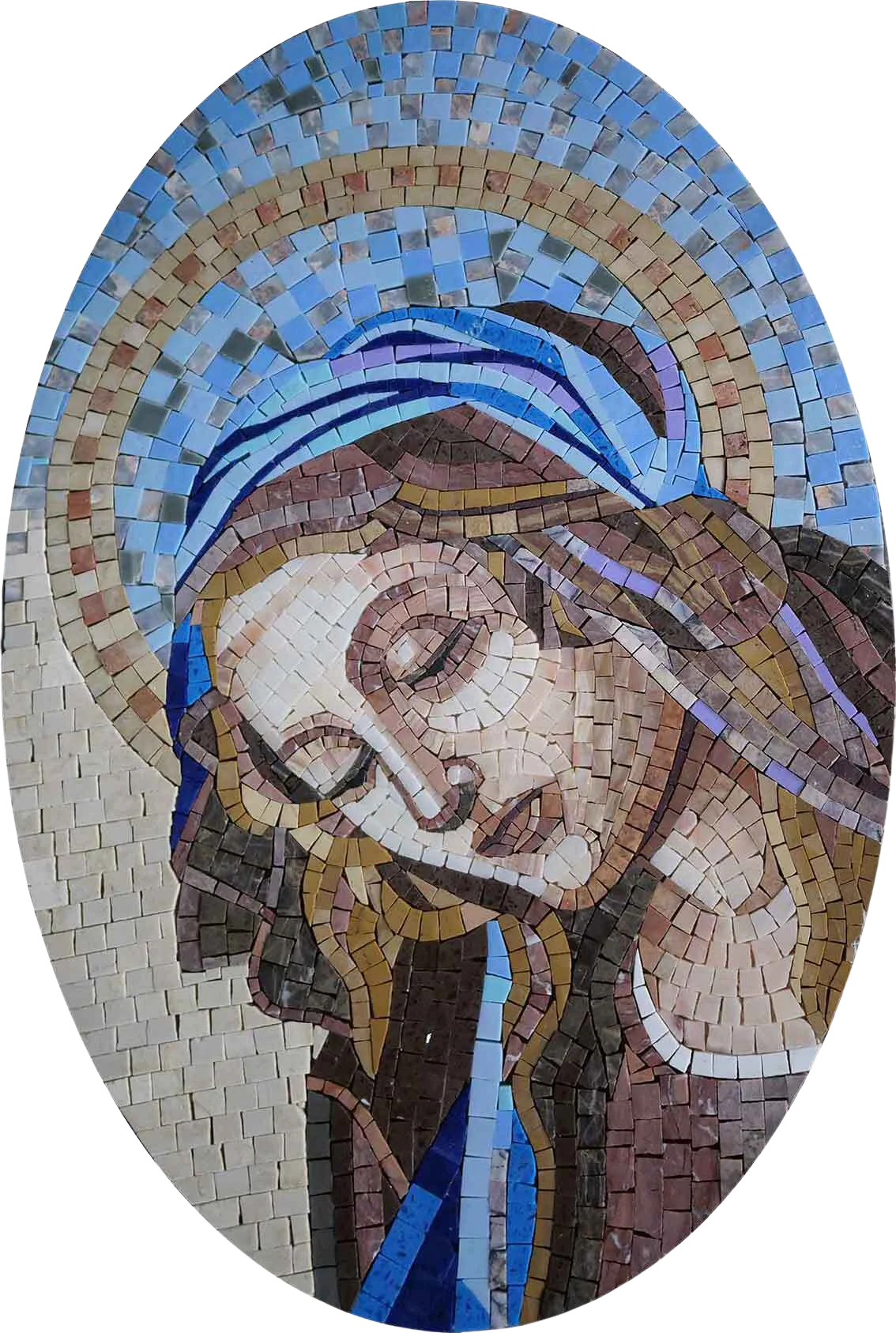 Madonna Figure - Marble Minimalist Mosaic Religious Art - Mesh Backing