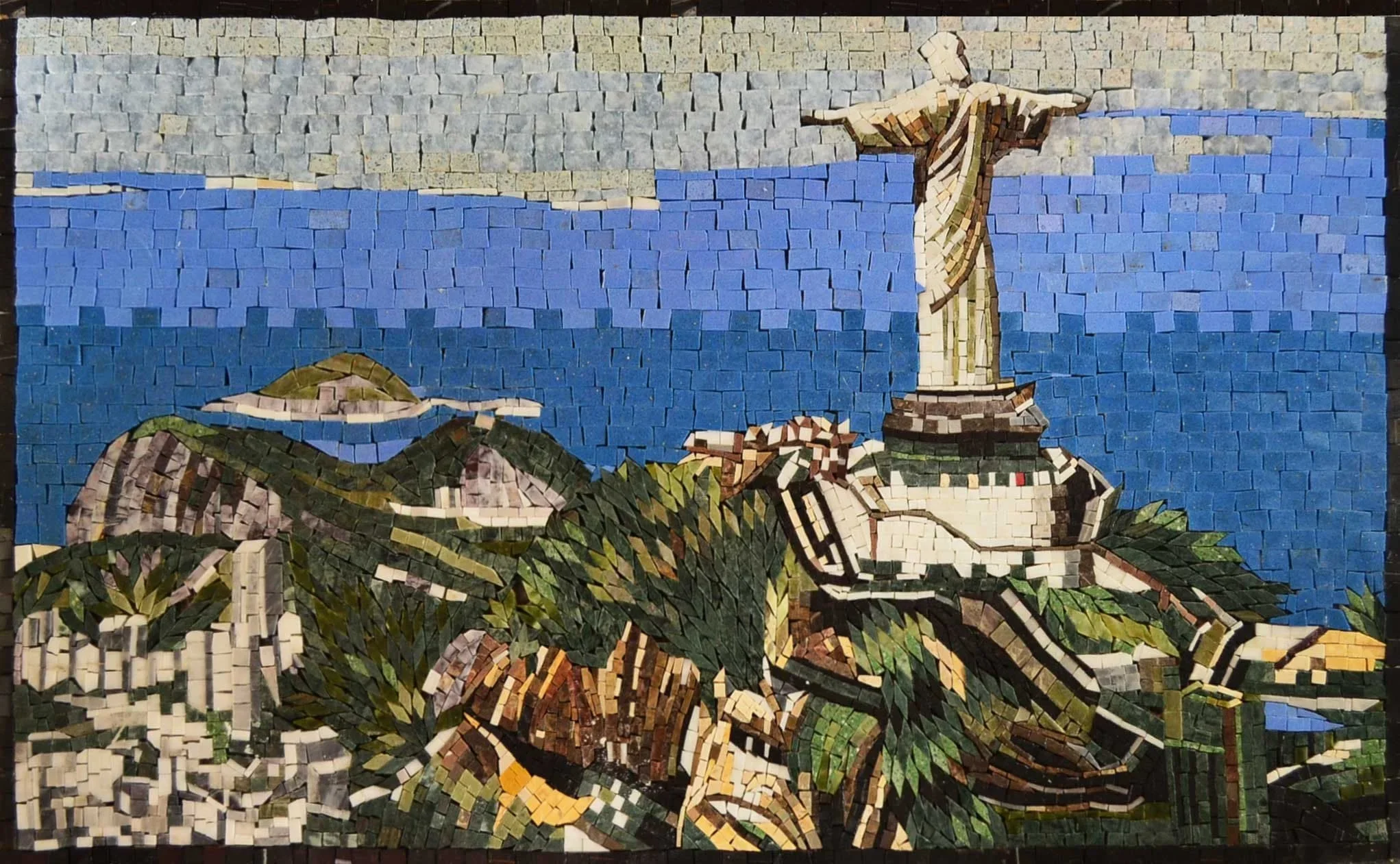 Cristo Redeemer Figure - Marble Mosaic Wall Decorations Religious Entor - Mesh Backing