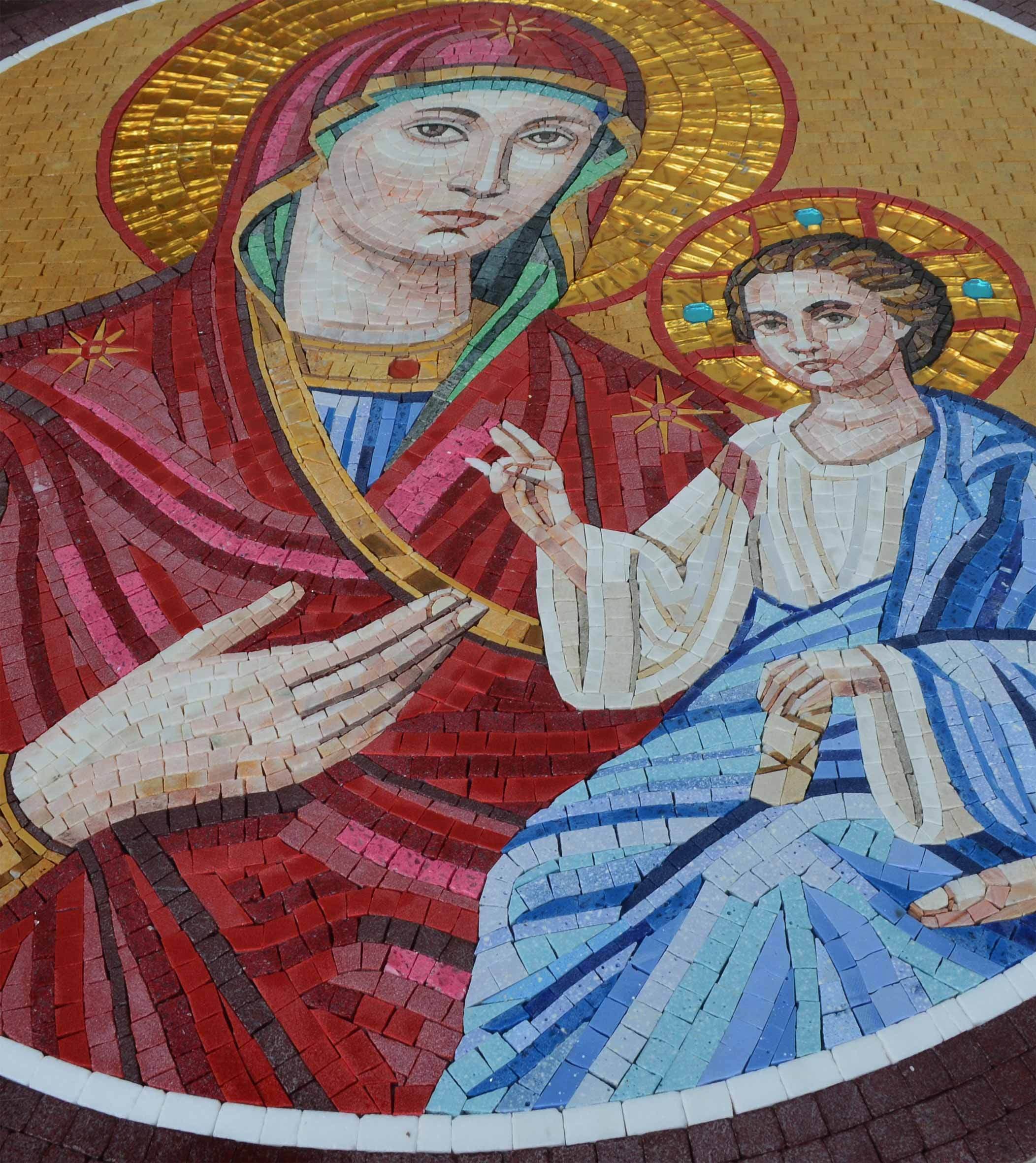Virgin Mary And Child - Mosaic Flower Patterns Religious - Mesh Backing - Image 2