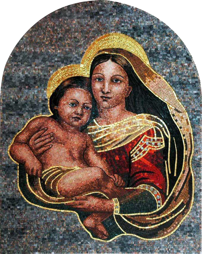 Madonna And Child - Marble Mosaic Religious - Mesh Backing