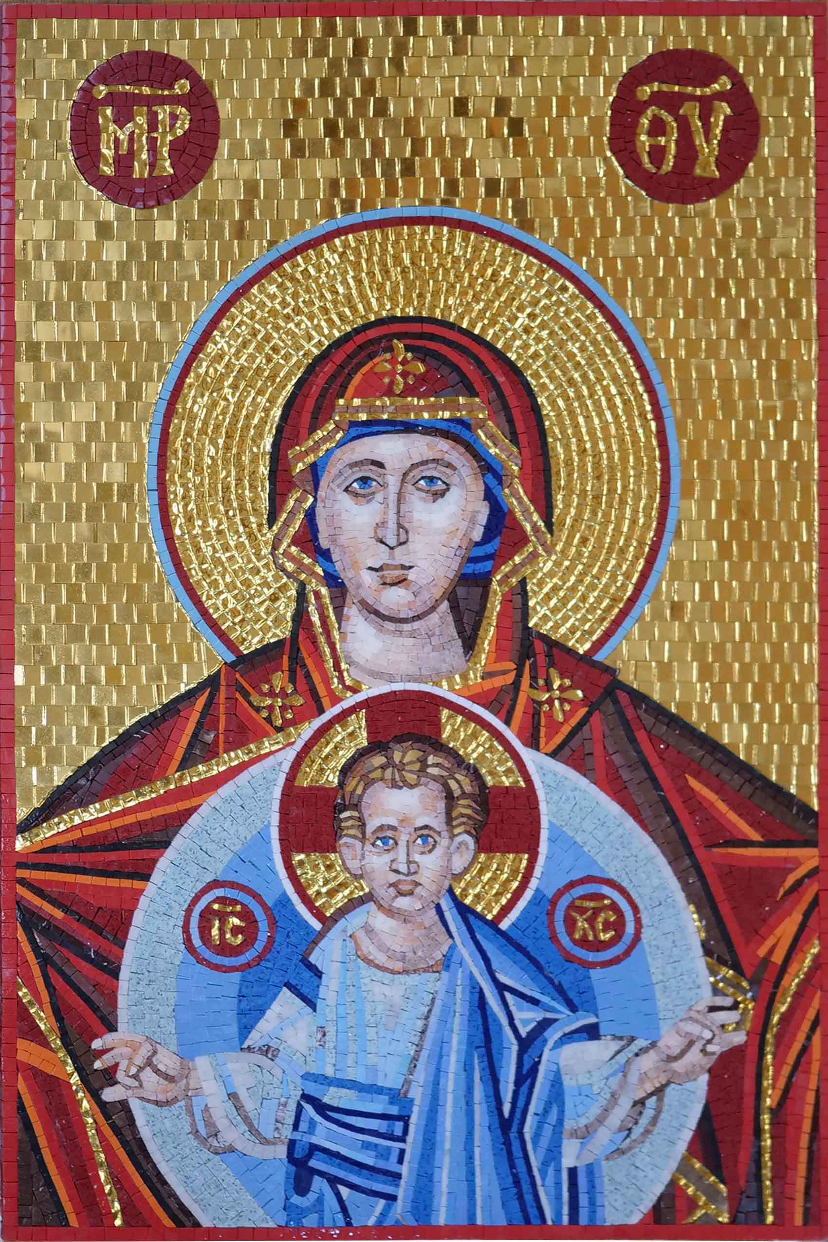 Madonna And Child - Glass Floral Mosaic Tile Religious - Mesh Backing