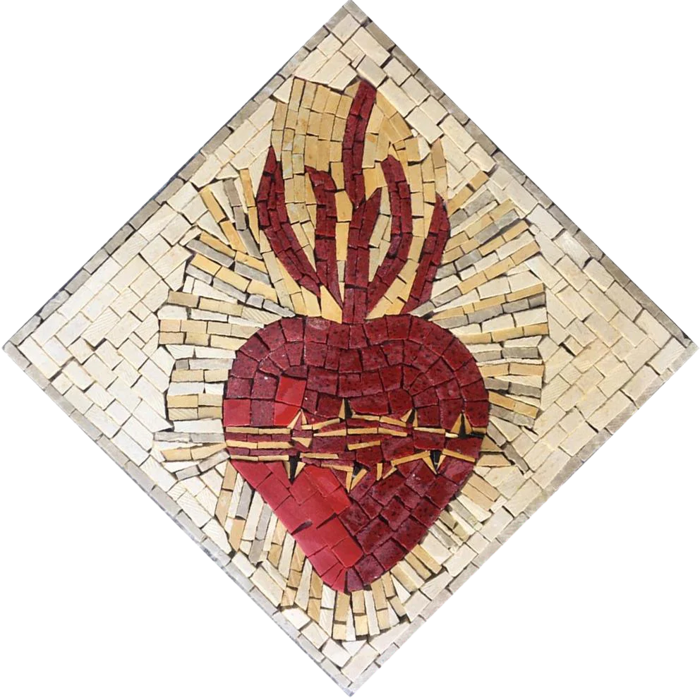 Sacred Heart Motif - Sun Mosaic Luxury Handcrafted Wall Art - Mesh Backing
