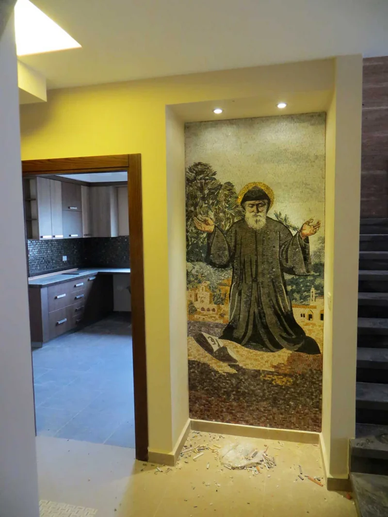 Saint Charbel Icon - Marble Mosaic Religious - Mesh Backing - Image 2