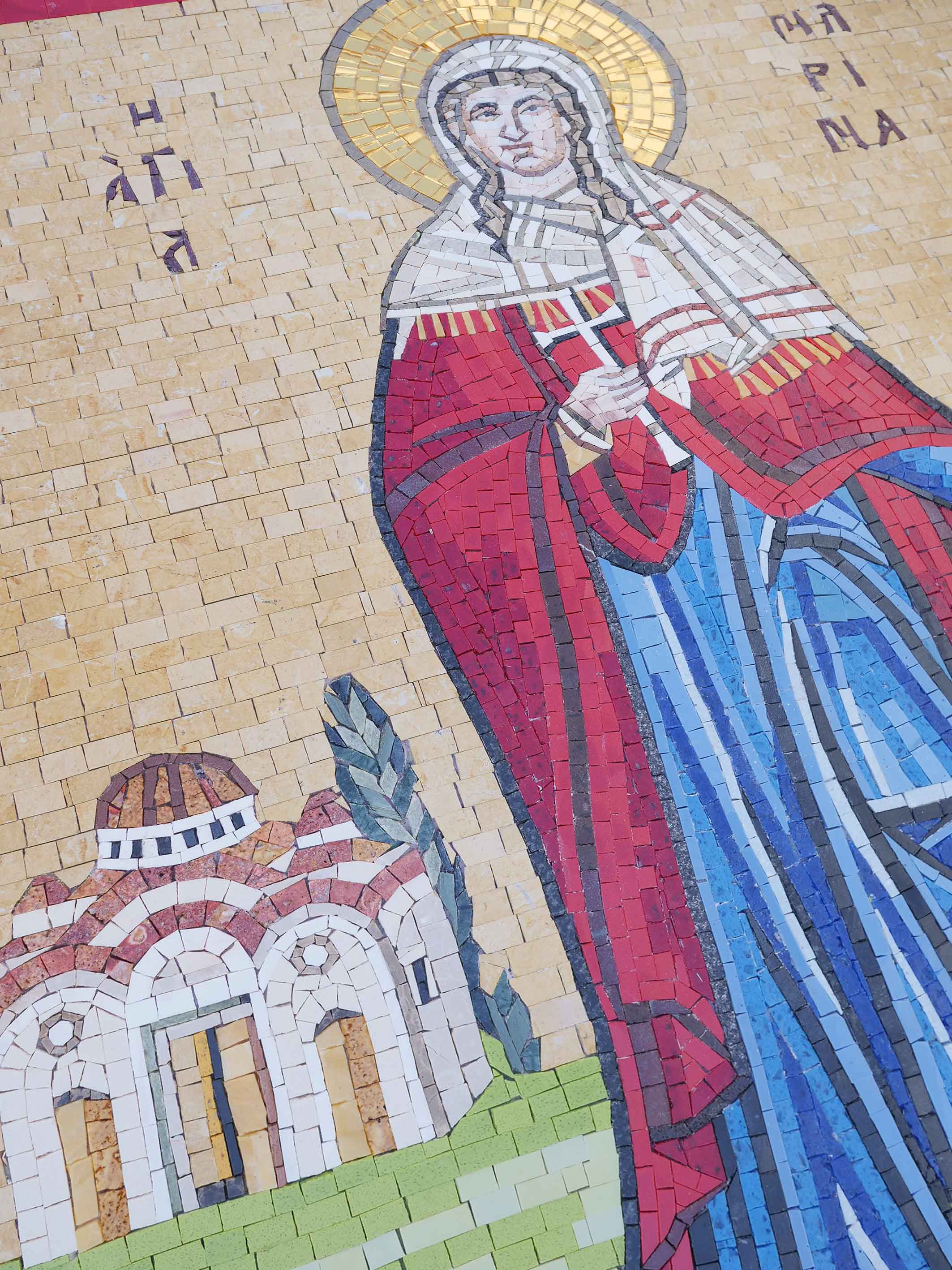 Saint Figure With Church - Mosaic Tiles Christian Art - Mesh Backing - Image 2
