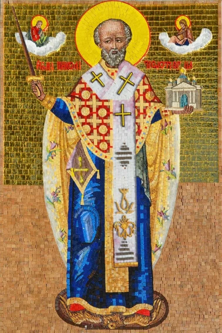Saint Nikolas Figure - Marble Mosaic Glass Art - Mesh Backing