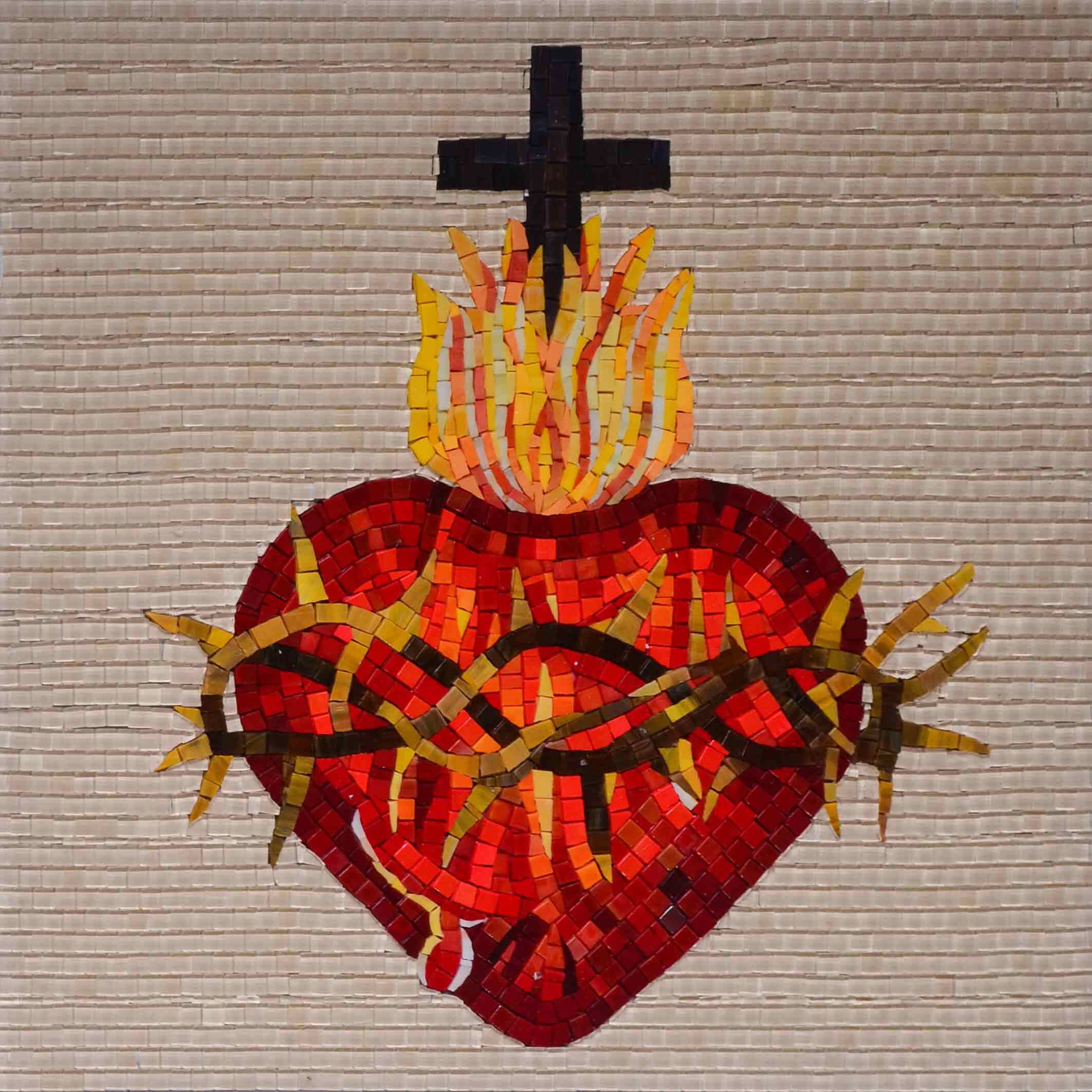 Sacred Heart With Cross - Mosaic Decoration Christian Art - Mesh Backing