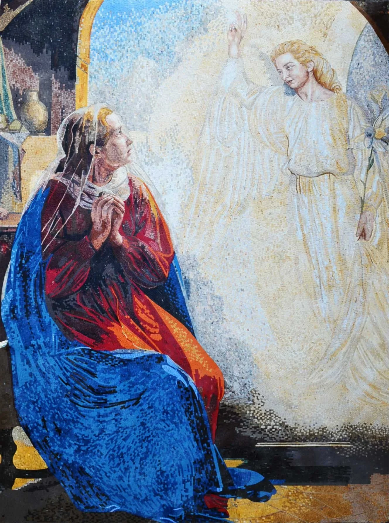 Virgin Mary And Gabriel - Marble Mosaic - Mesh Backing