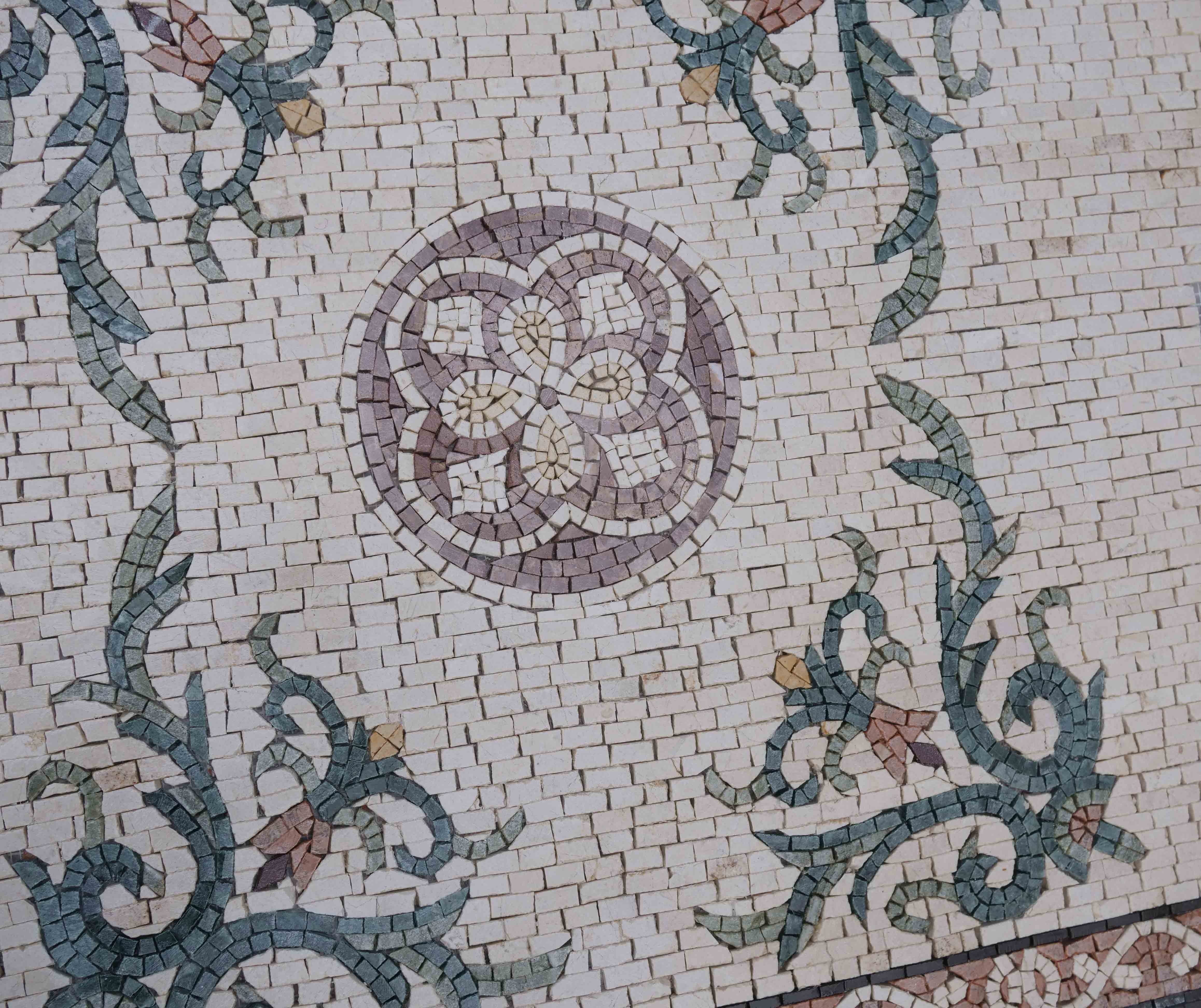 Ornate Vine Pattern - Marble Tiger Mosaic Floral Rug - Mesh Backing - Image 2