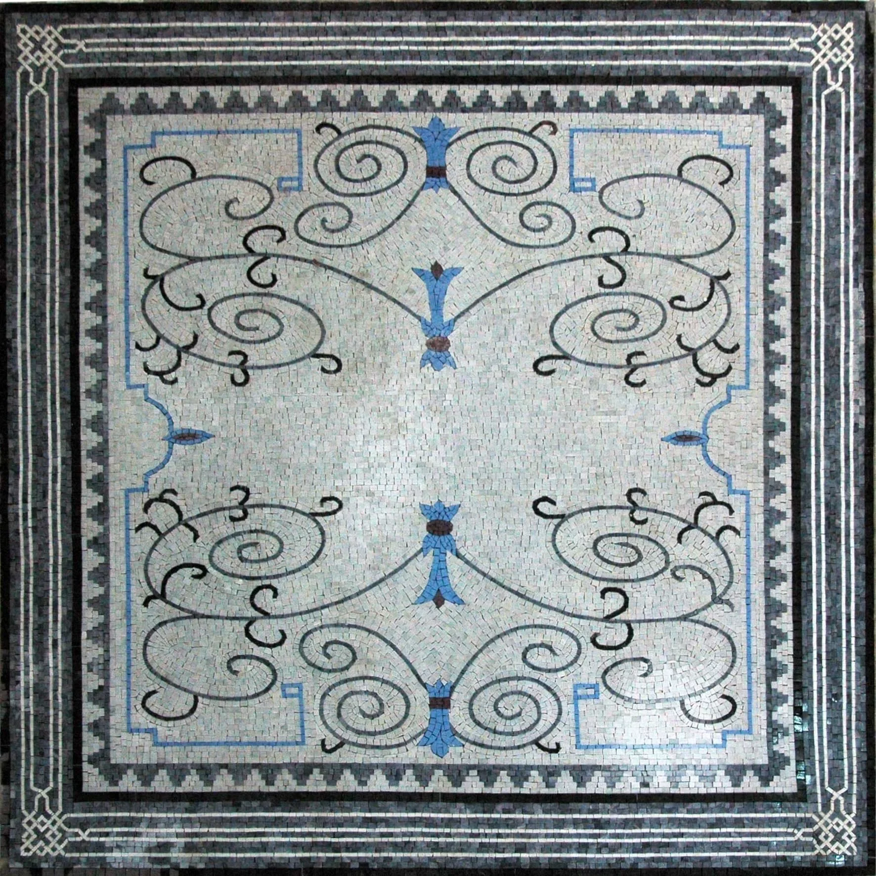 Artistic Swirls Floral - Marble Mosaic Design Hand Made - Mesh Backing
