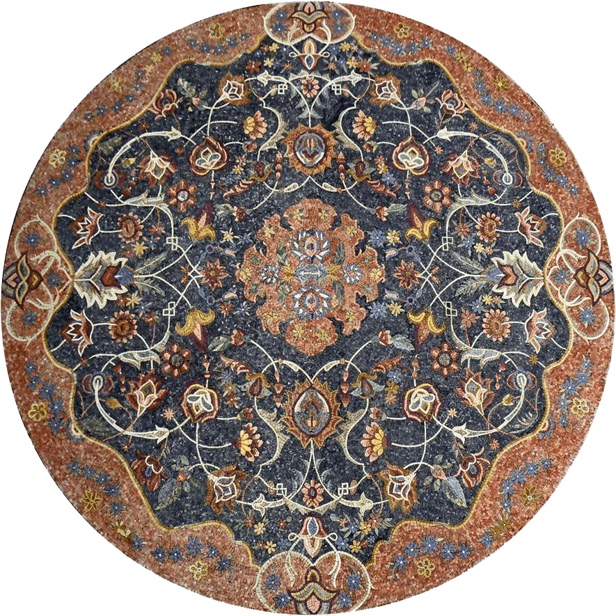 Floral Medallion - Marble Mosaic Intricate Floor Tile - Mesh Backing