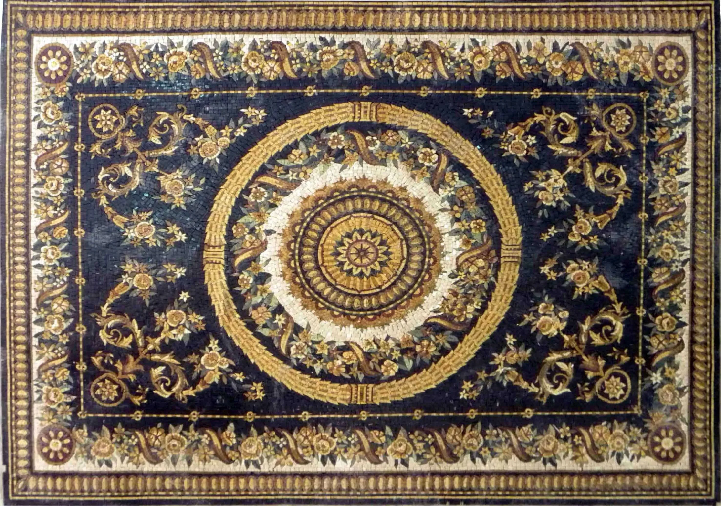 Floral Stone Rug - Marble Mosaic Enchanting Bloom - Mesh Backing