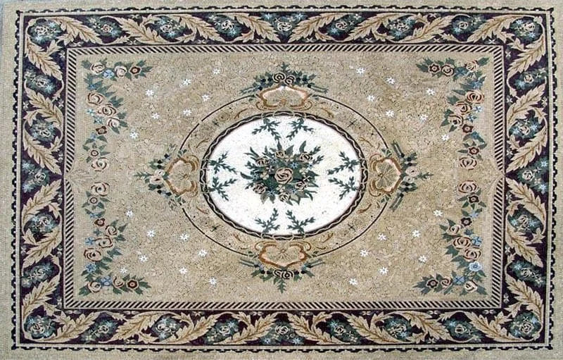 Enchanting Floral Arrangement - Marble Mosaic Flower Carpet - Mesh Backing