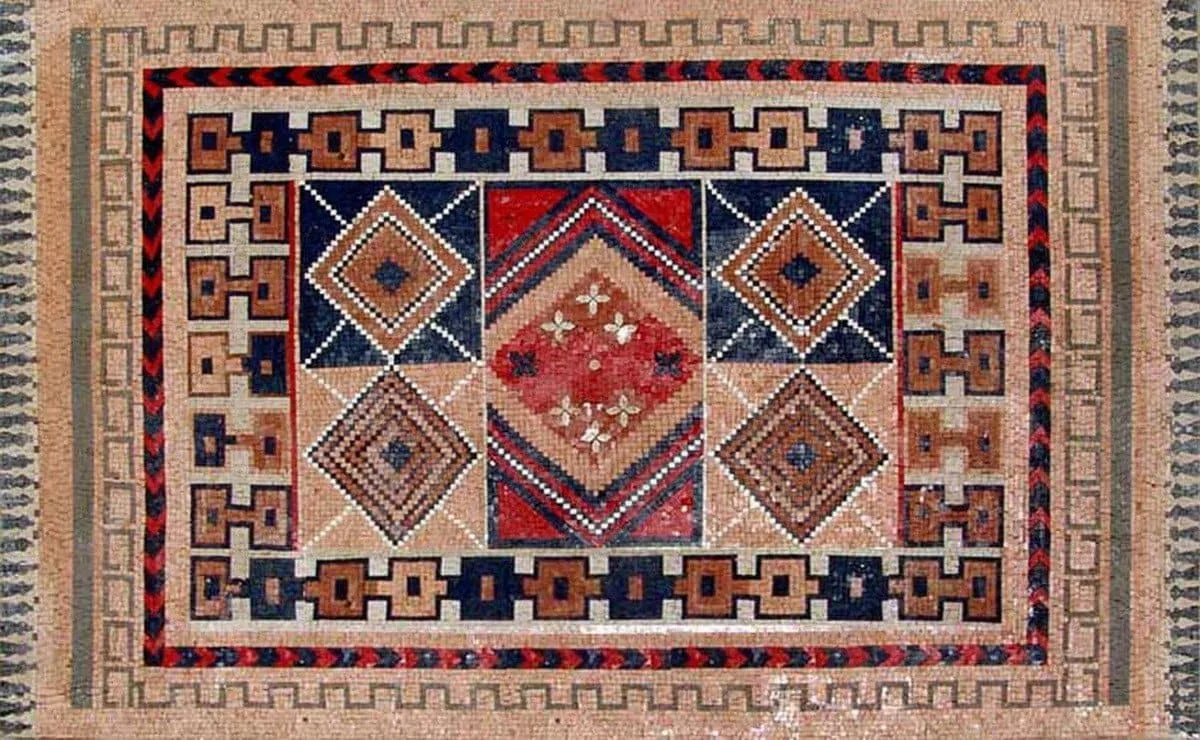 Handmade Geometric - Marble Mosaic Art Tile Floor Inlay - Mesh Backing