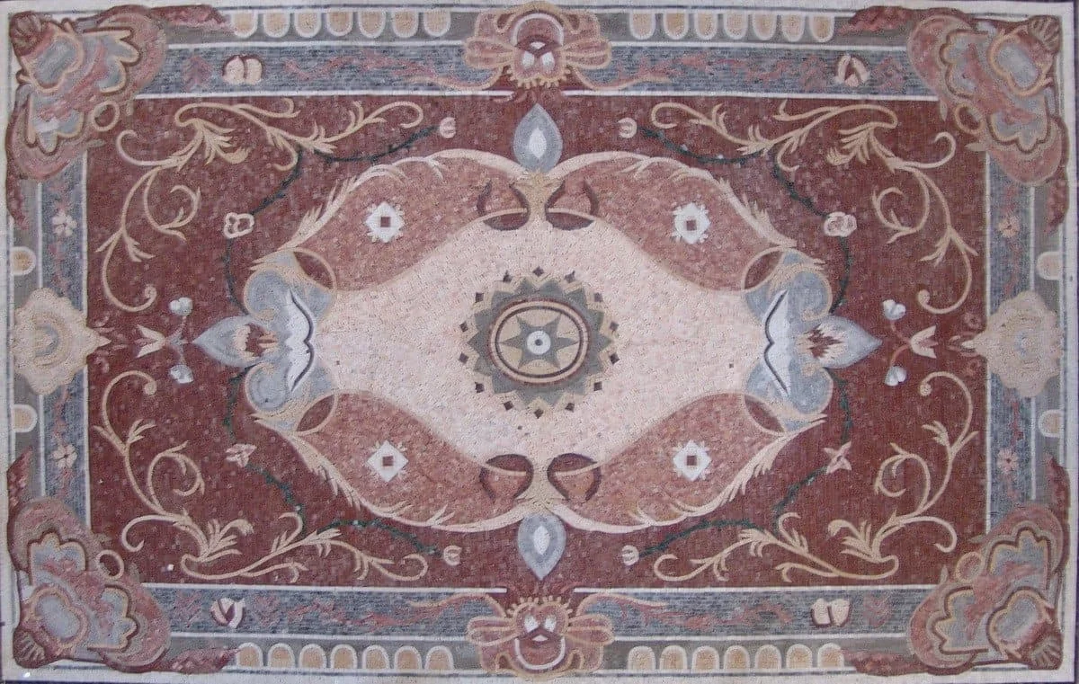Floral Swirls - Marble Mosaic Gorgeous Rug - Mesh Backing