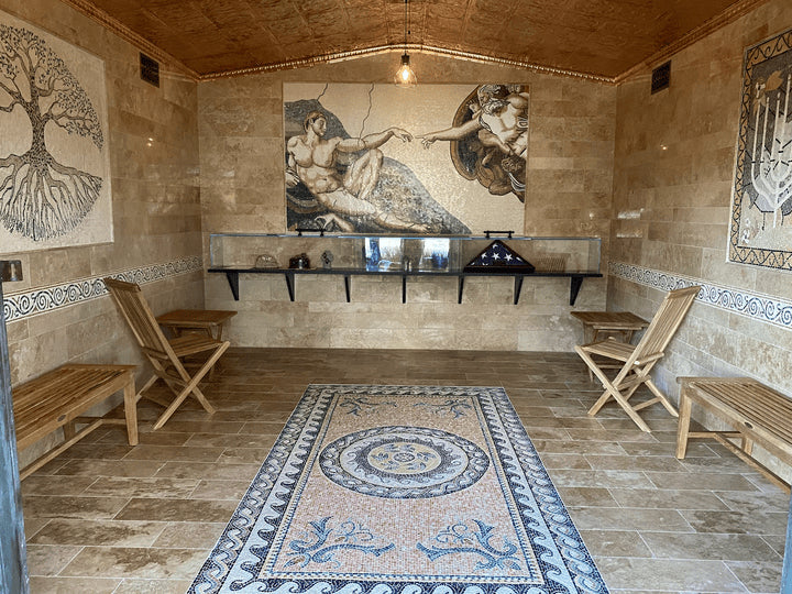 Ancient Shield Design - Marble Mosaic Prisca Rug - Mesh Backing - Image 2