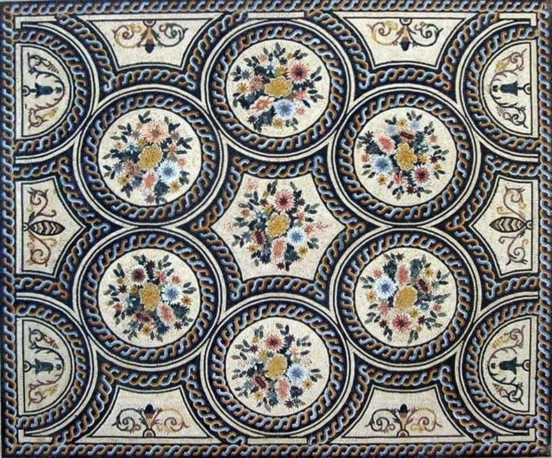 Enchanting Floral Medallions - Marble Mosaic Art Stones Tile - Mesh Backing