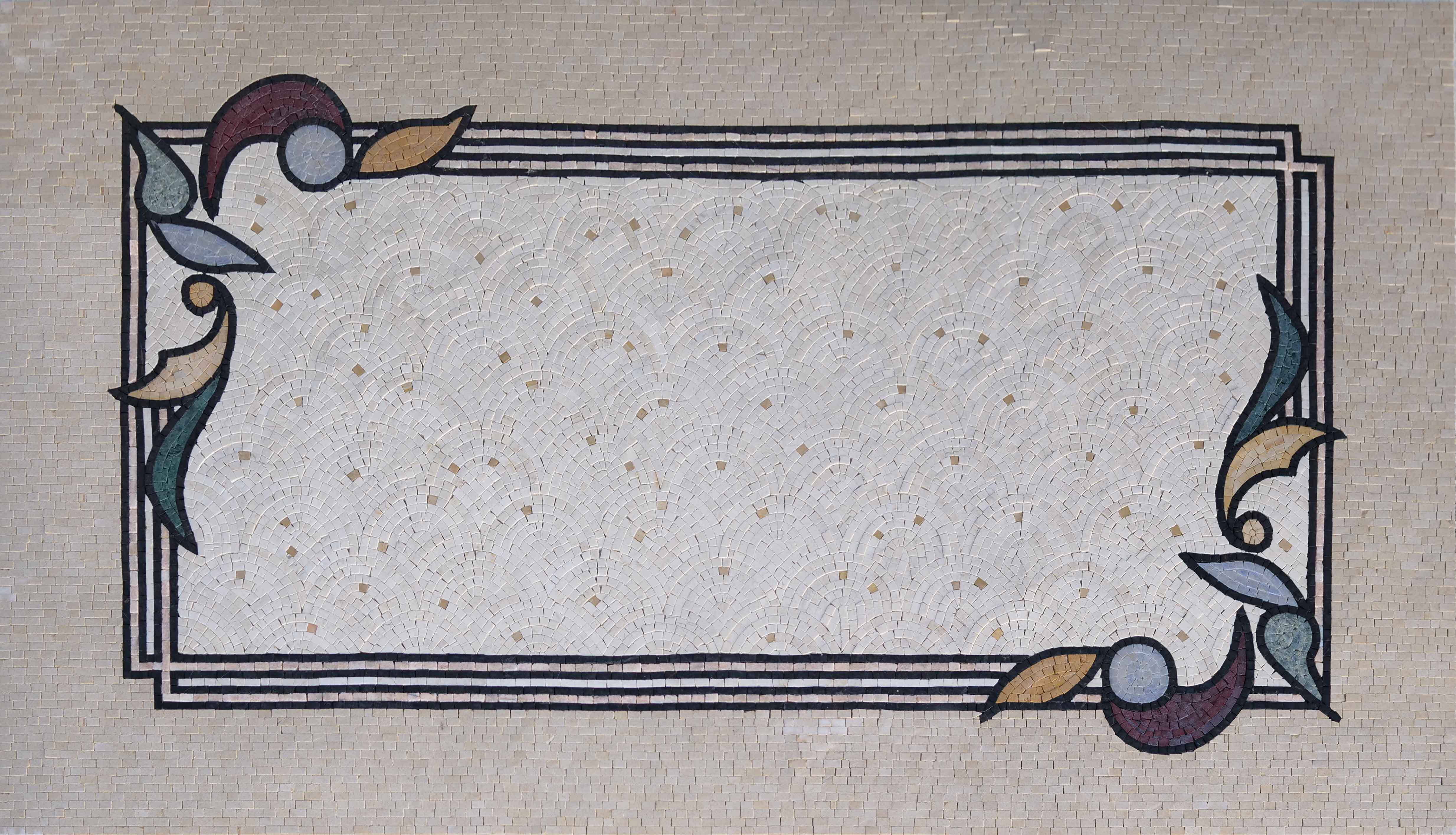 Ornate Corner Border - Marble Abstract Mosaic Rug - Mesh Backing