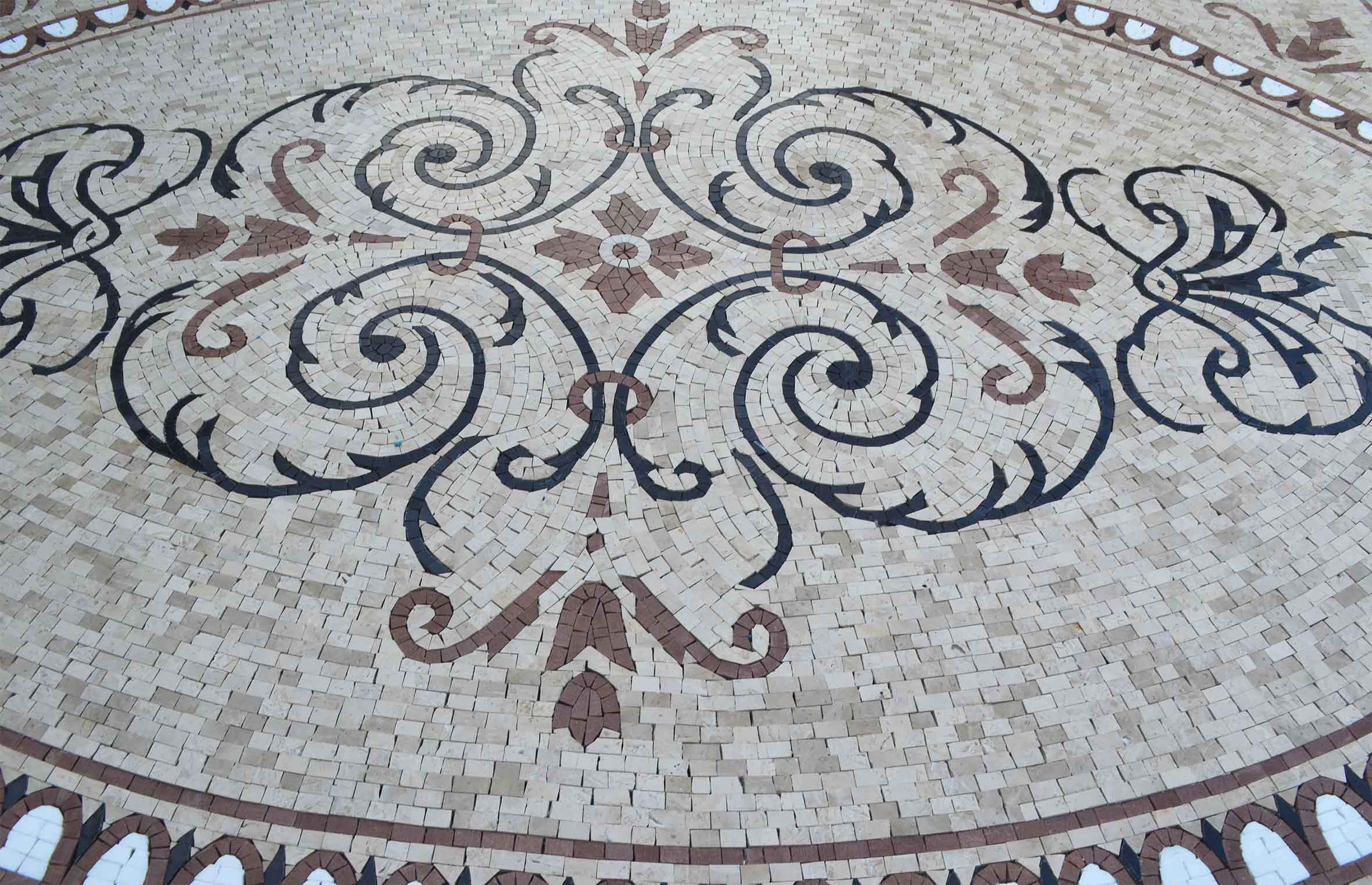 Ornate Swirl Design - Marble Greek Mosaic Art Rug Tile - Mesh Backing - Image 2