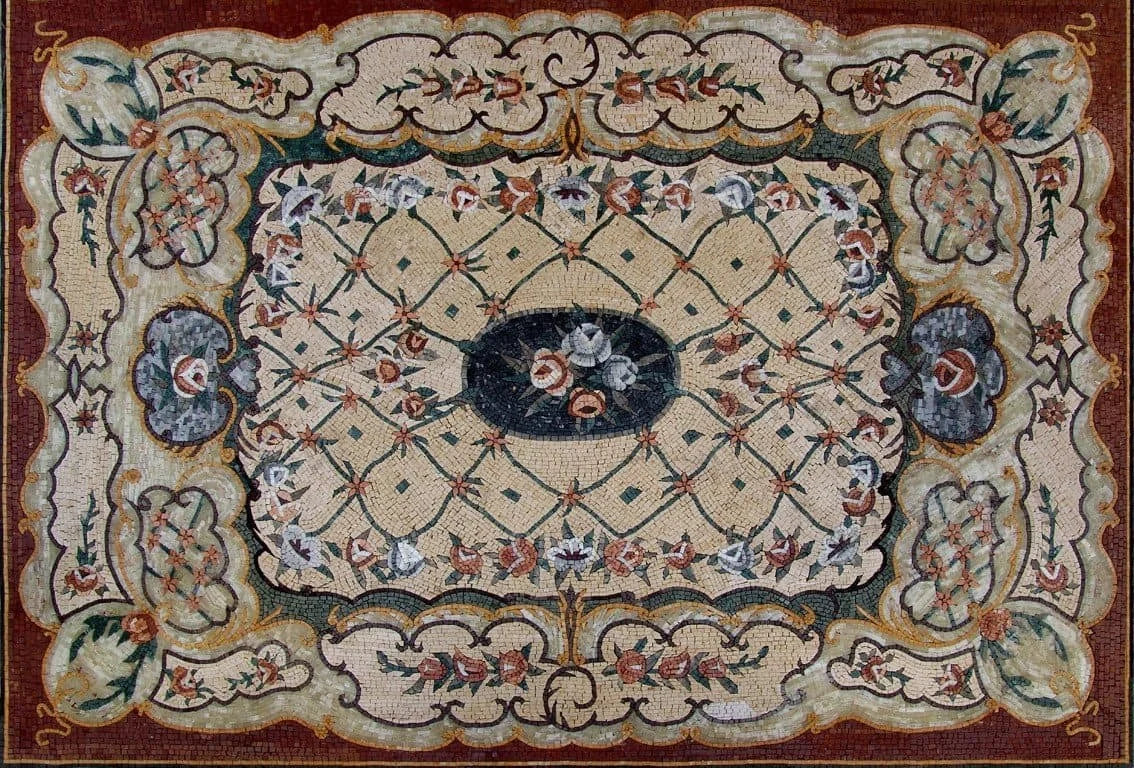 Enchanting Floral Arrangement - Marble Mosaic Rug Art Tile Handmade Flower - Mesh Backing
