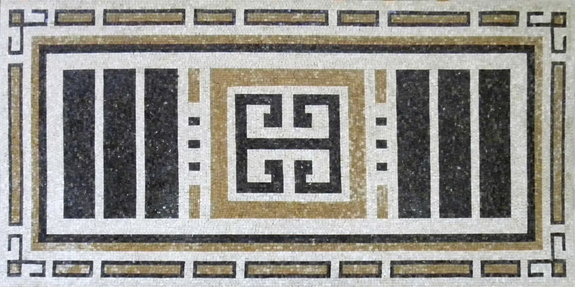Ancient Greek Key Design - Marble Mosaic Rectangular Floor - Mesh Backing