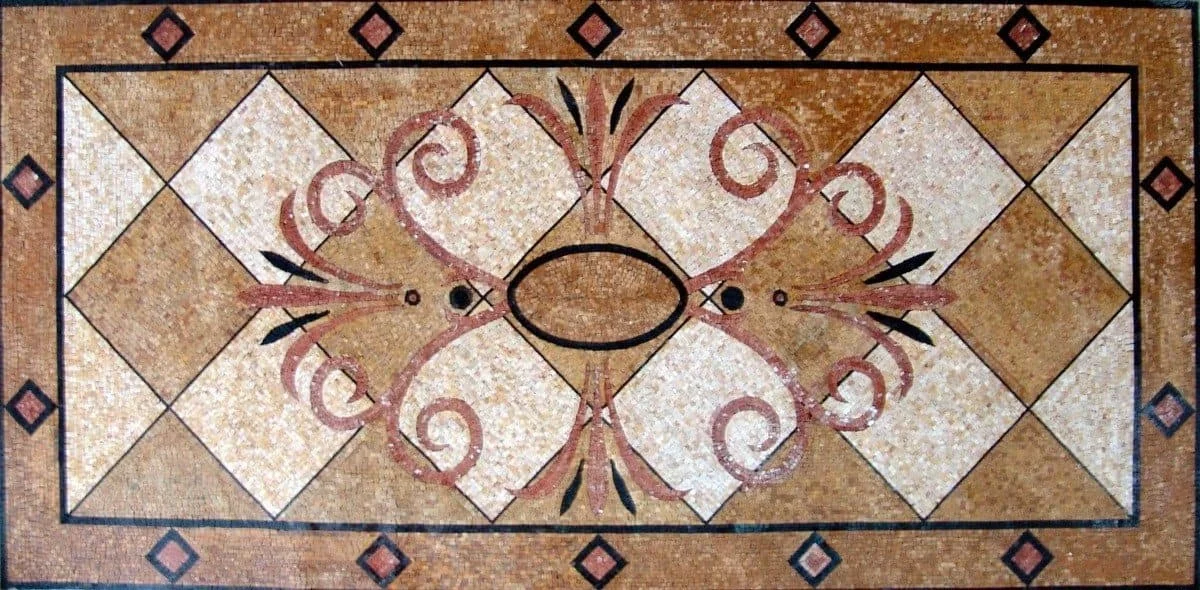 Elegant Scrollwork Design - Marble Mosaic Rectangular Art - Mesh Backing