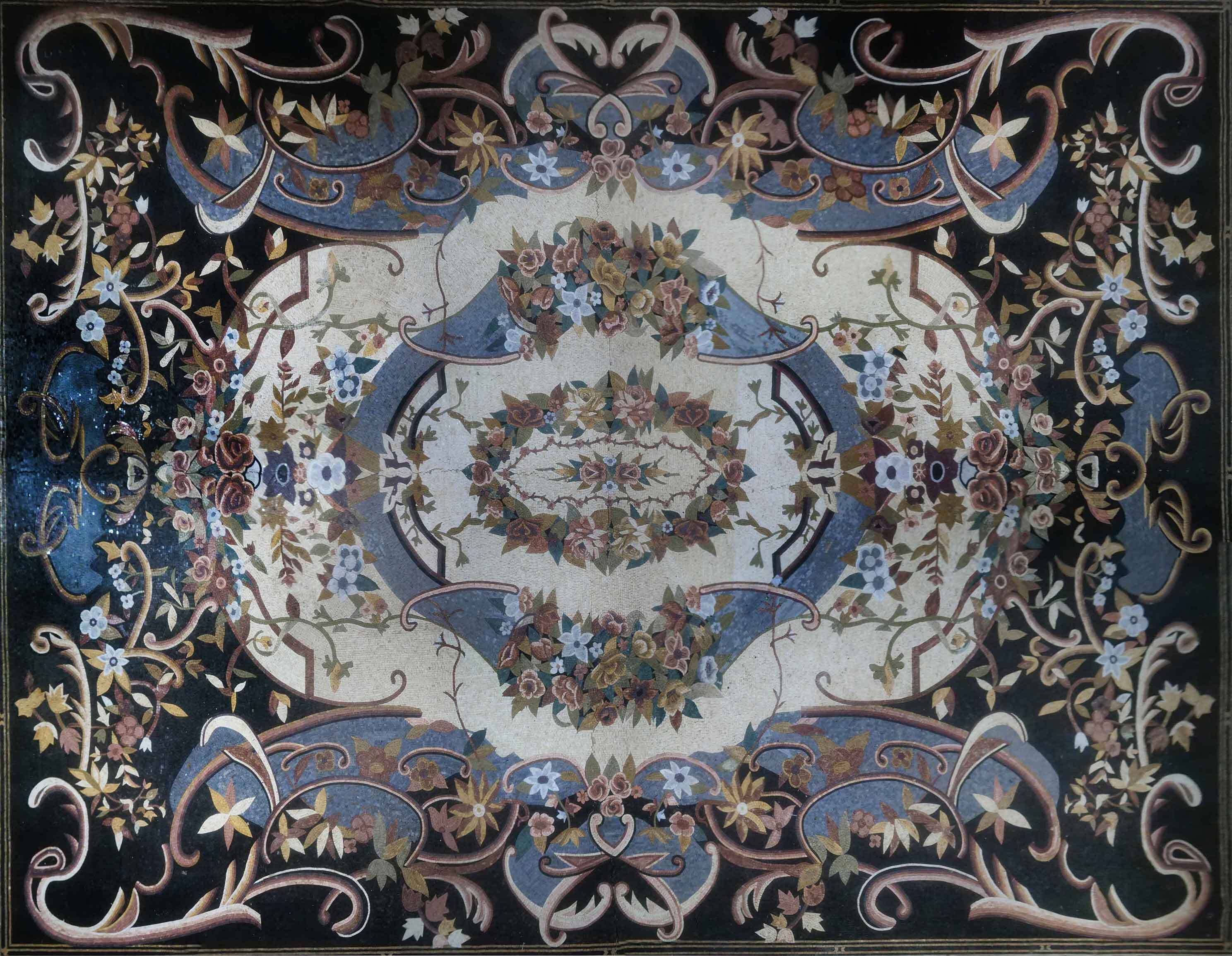 Floral Arrangement - Mosaic Peacock Rug - Mesh Backing